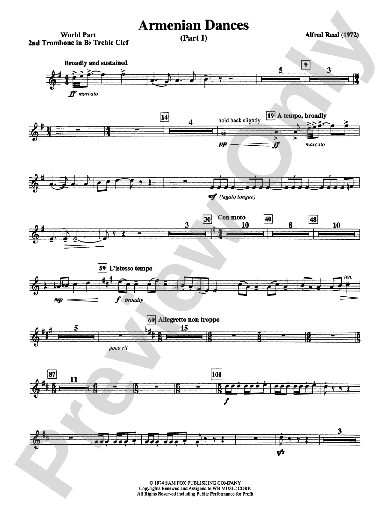 Armenian Dances, Part I: (wp) 2nd B-flat Trombone T.C.
