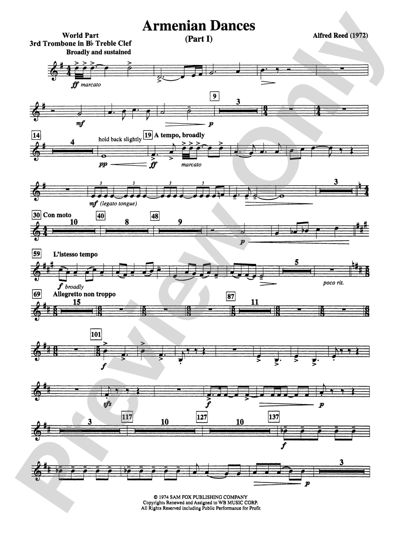 Armenian Dances, Part I: (wp) 3rd B-flat Trombone T.C.