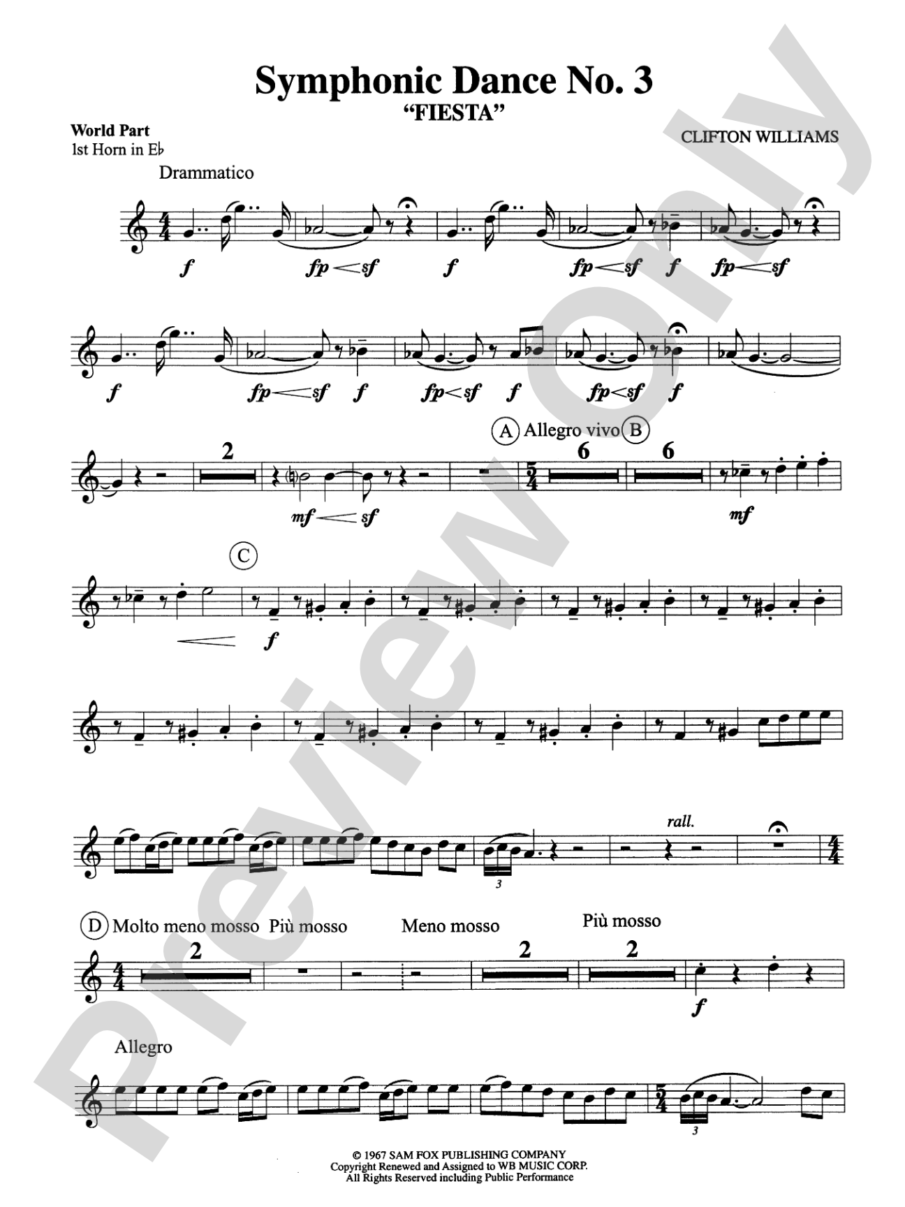 Symphonic Dance No. 3 ("Fiesta"): WP 1st Horn in E-flat