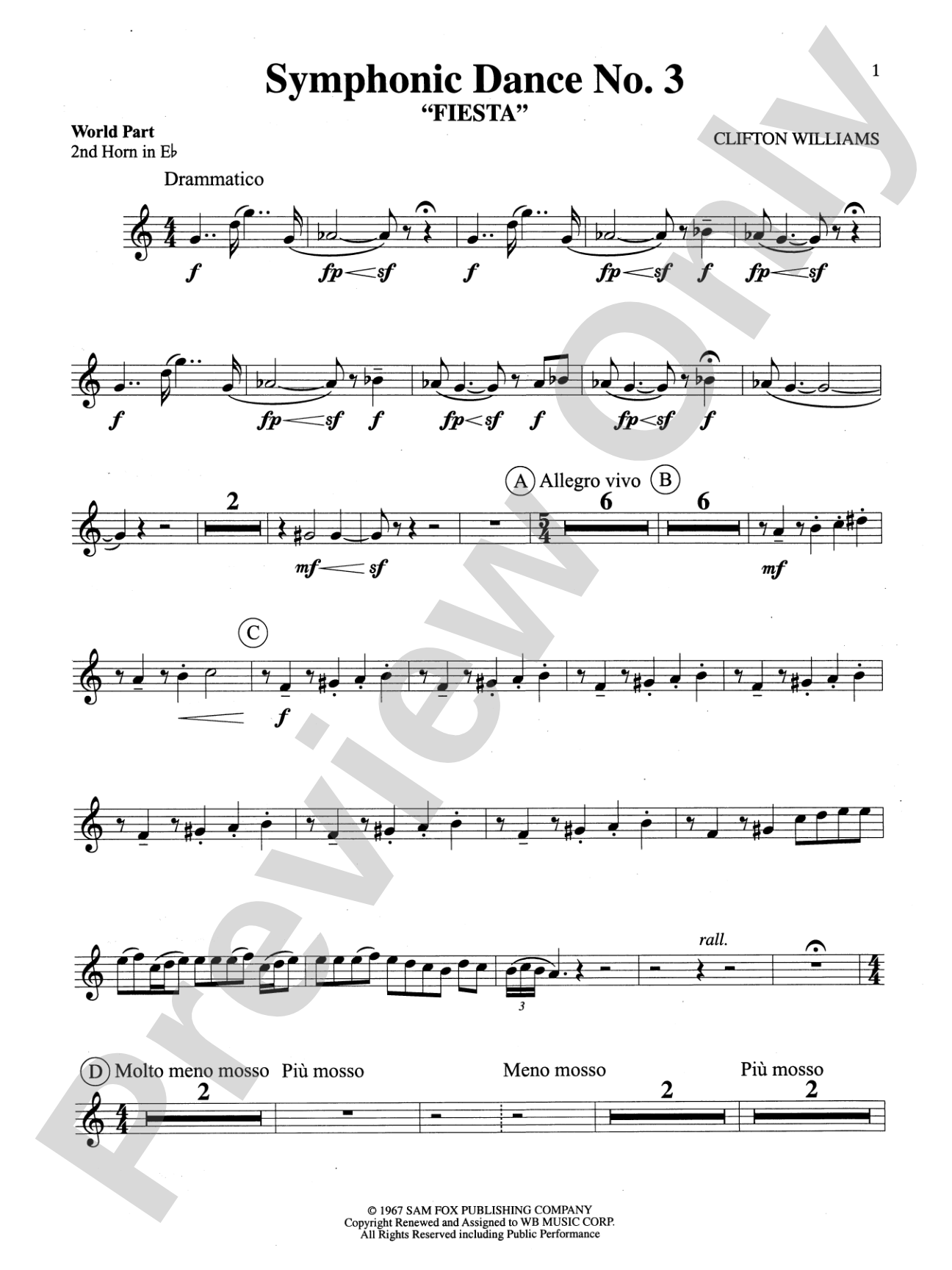 Symphonic Dance No. 3 ("Fiesta"): WP 2nd Horn in E-flat