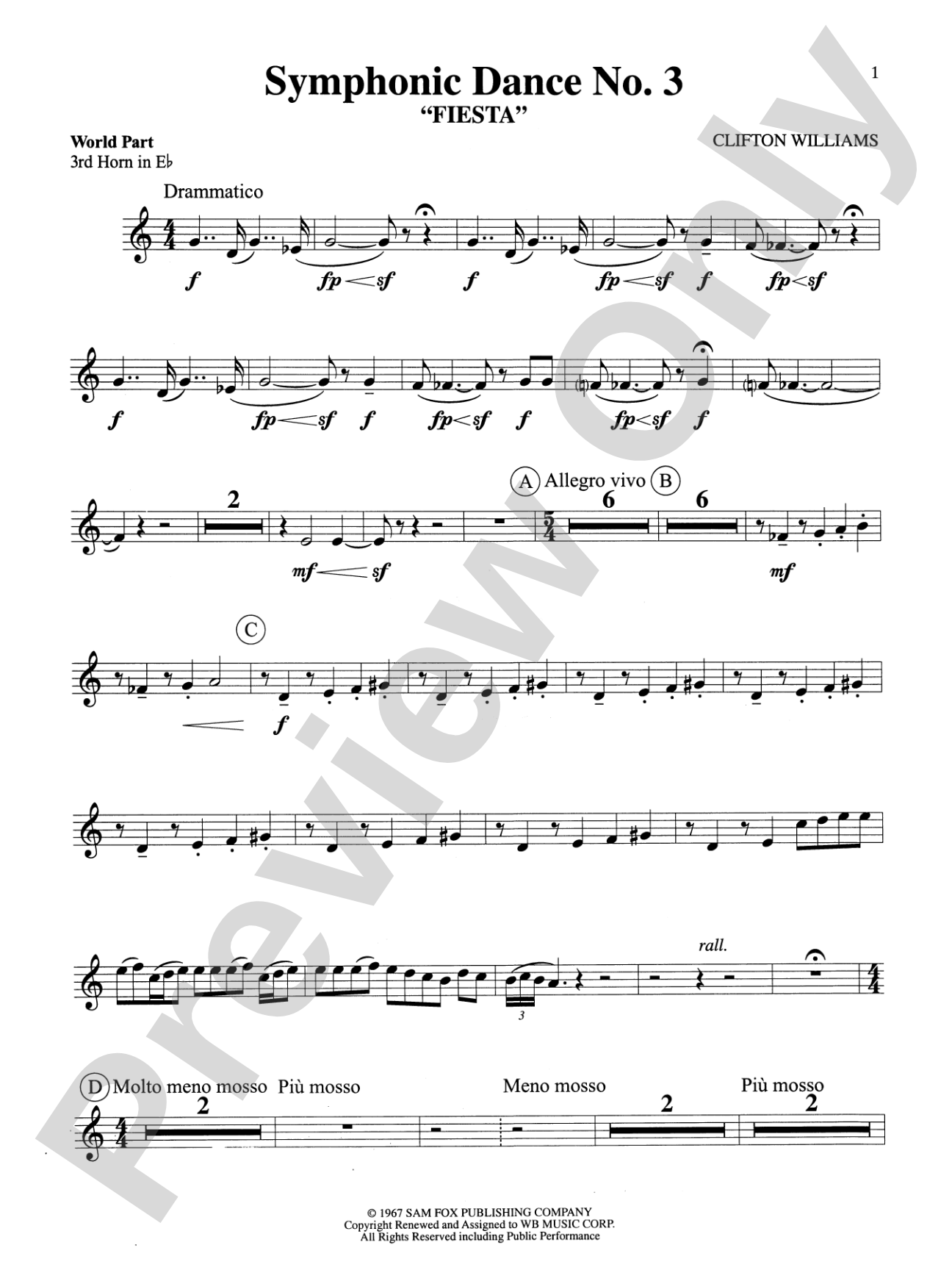 Symphonic Dance No. 3 ("Fiesta"): WP 3rd Horn in E-flat