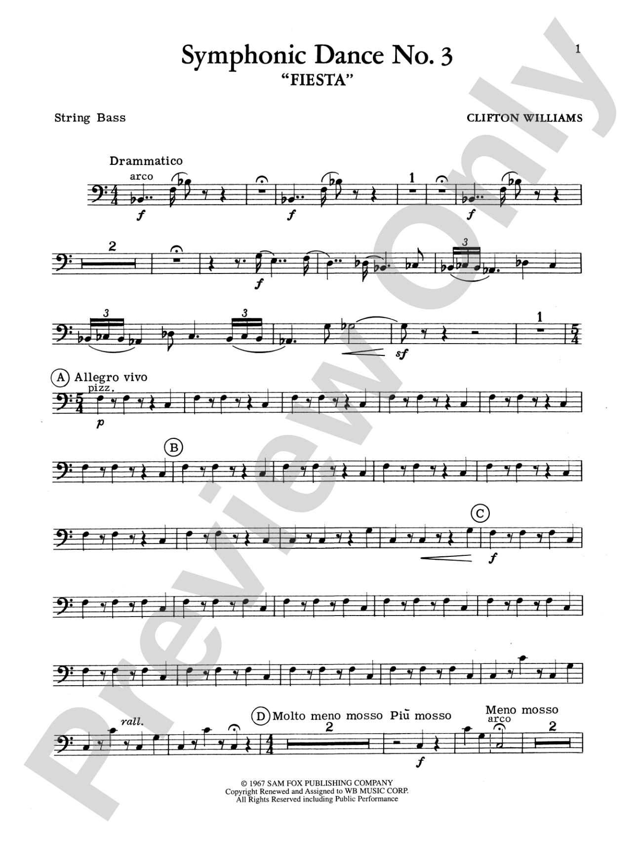 Symphonic Dance No. 3 ("Fiesta"): String Bass