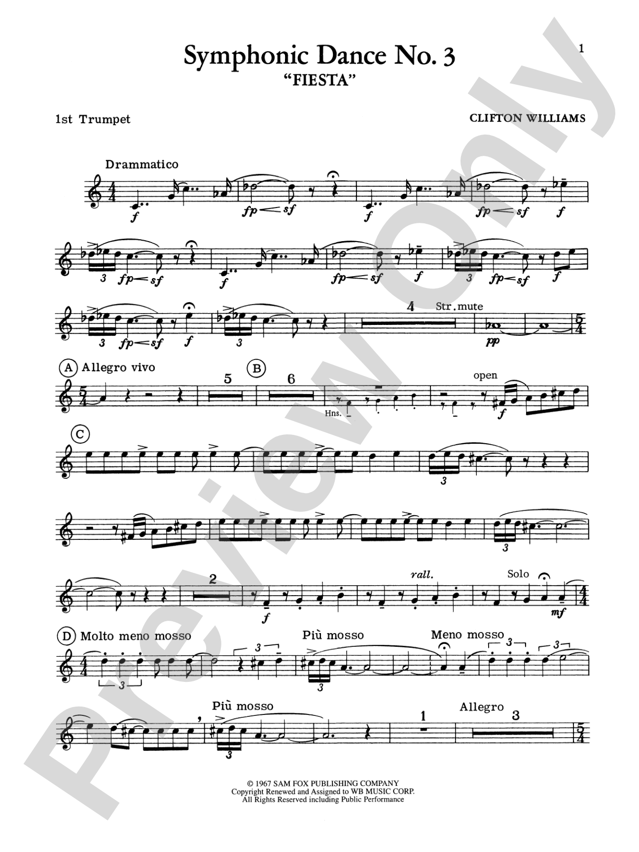 Symphonic Dance No. 3 ("Fiesta"): 1st B-flat Trumpet