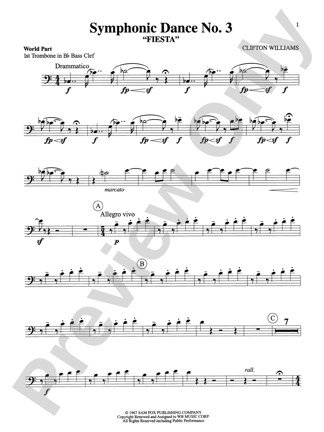 Symphonic Dance No. 3 ("Fiesta"): WP 1st B-flat Trombone B.C.