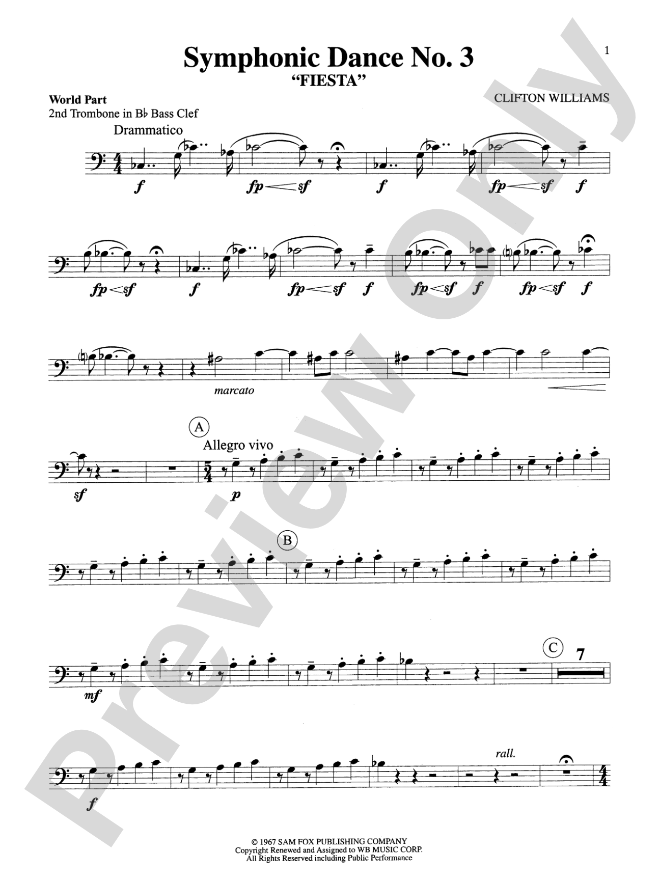Symphonic Dance No. 3 ("Fiesta"): WP 2nd B-flat Trombone B.C.