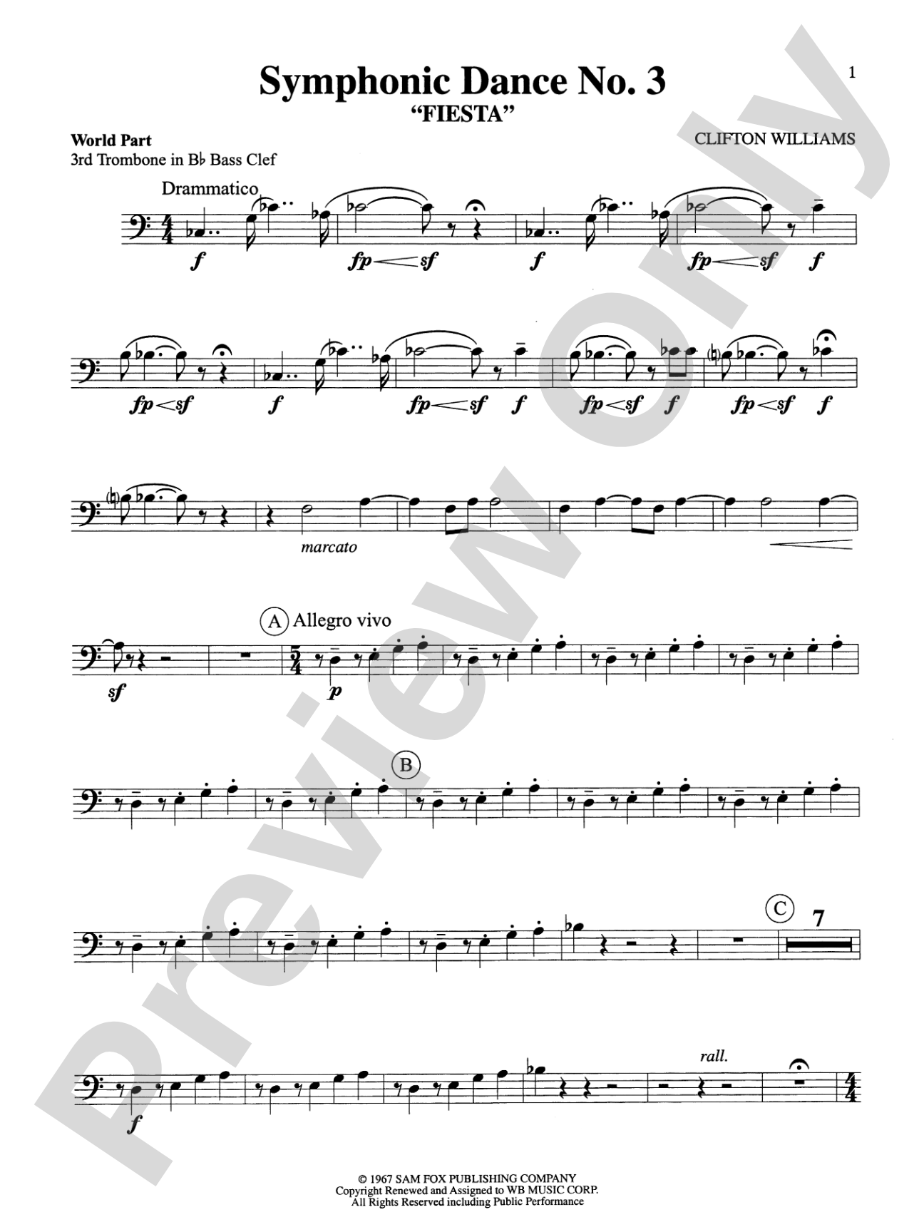 Symphonic Dance No. 3 ("Fiesta"): WP 3rd B-flat Trombone B.C.