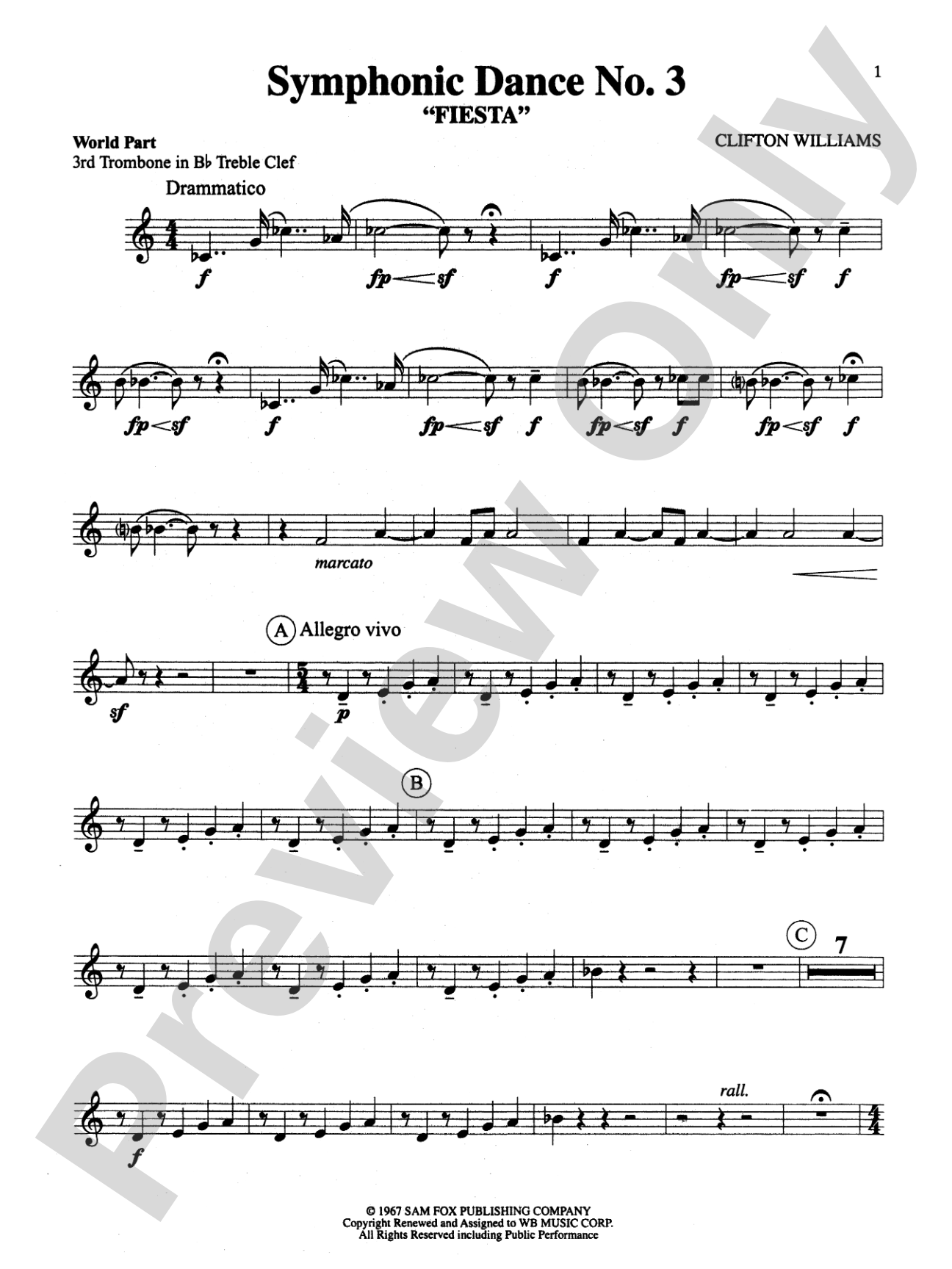 Symphonic Dance No. 3 ("Fiesta"): WP 3rd B-flat Trombone T.C.