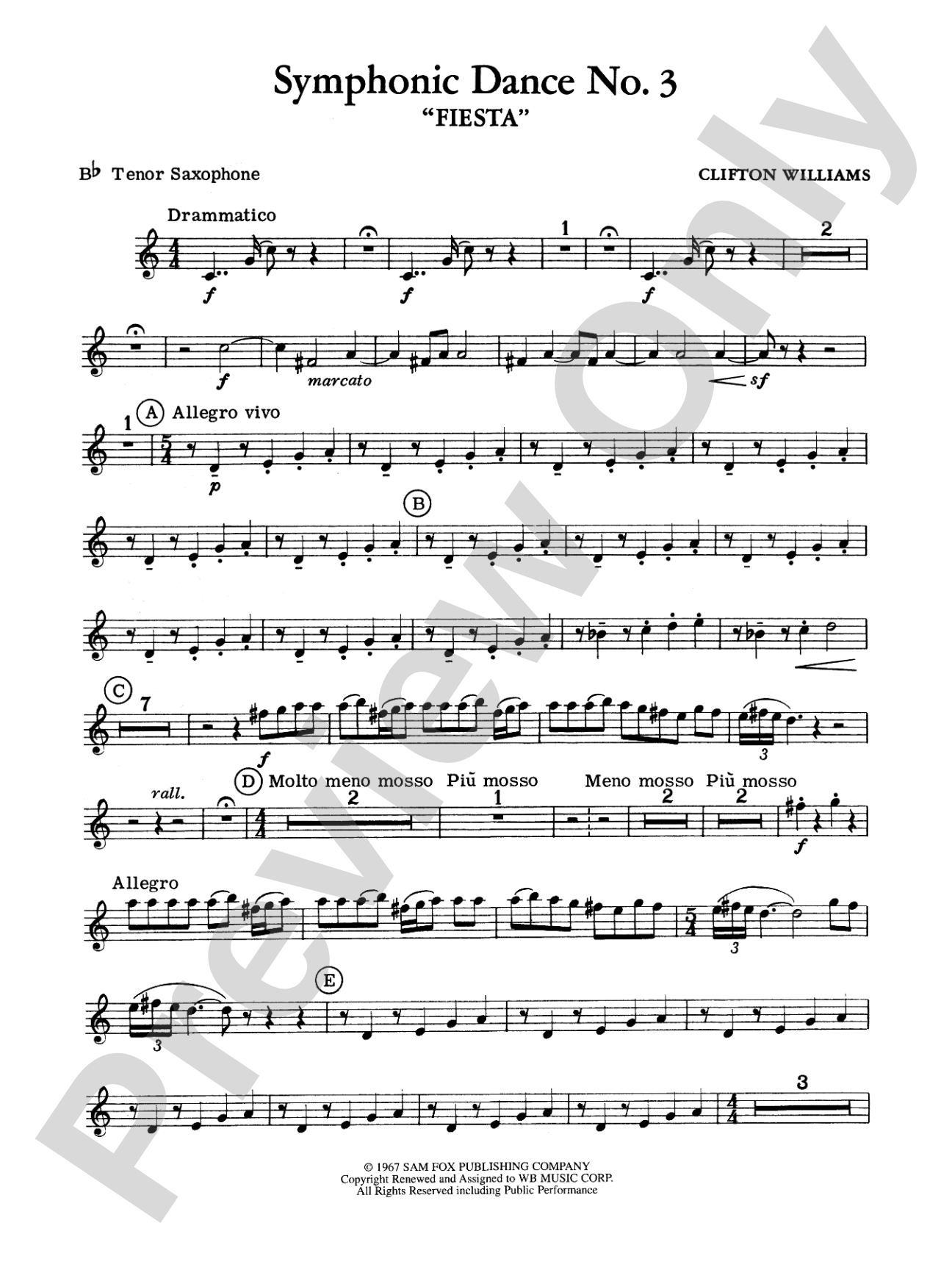 Symphonic Dance No. 3 ("Fiesta"): B-flat Tenor Saxophone