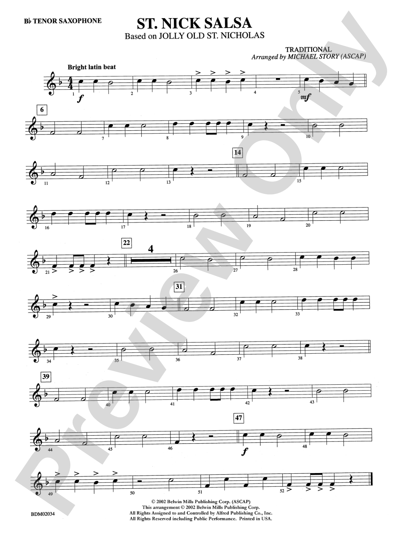 St. Nick Salsa: B-flat Tenor Saxophone