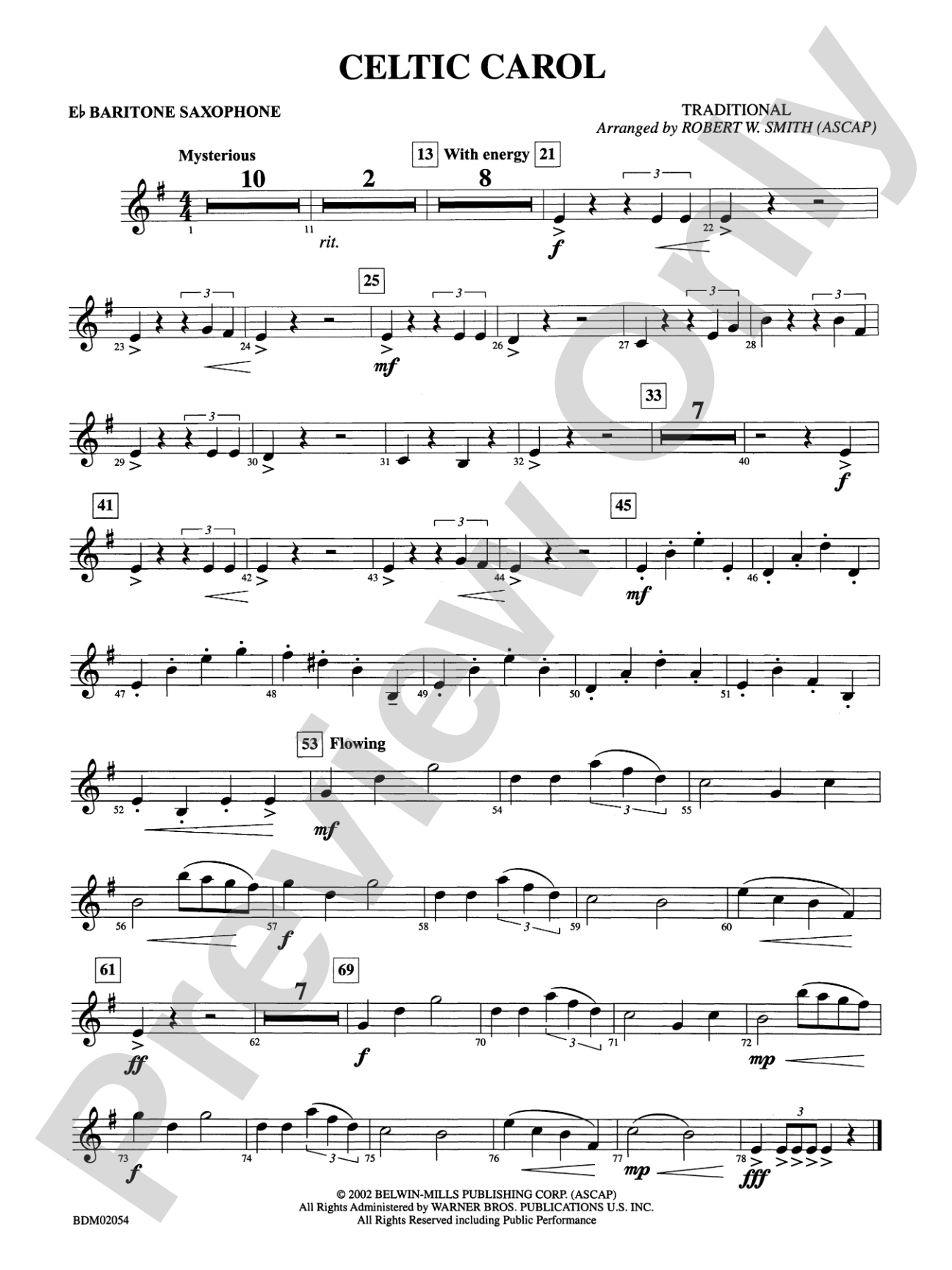 Celtic Carol: E-flat Baritone Saxophone