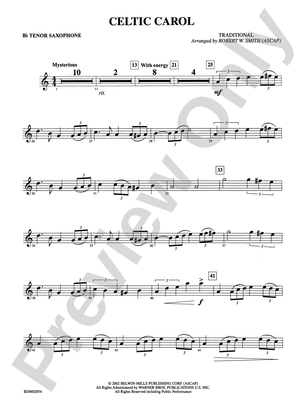 Celtic Carol: B-flat Tenor Saxophone