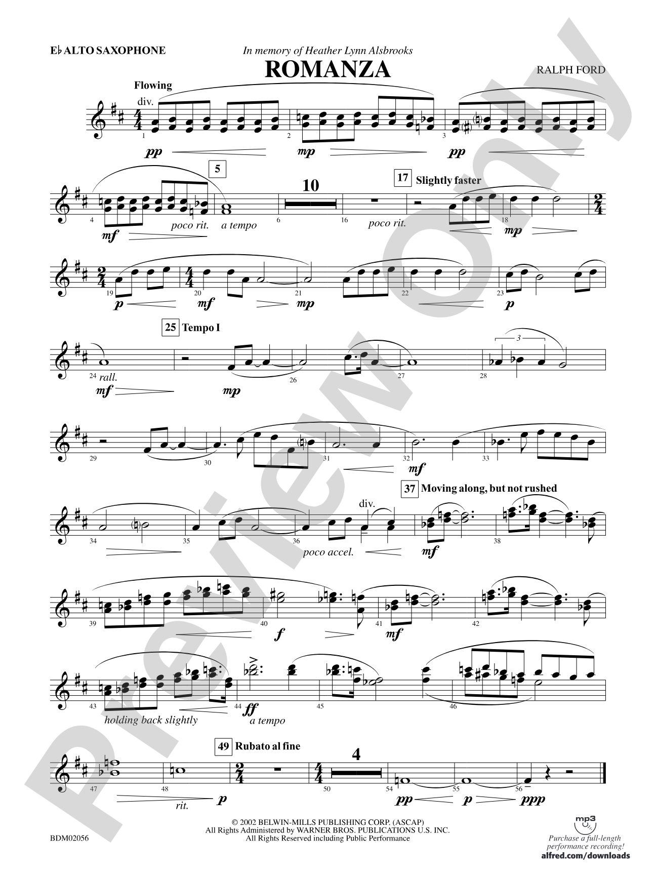 Romanza: E-flat Alto Saxophone