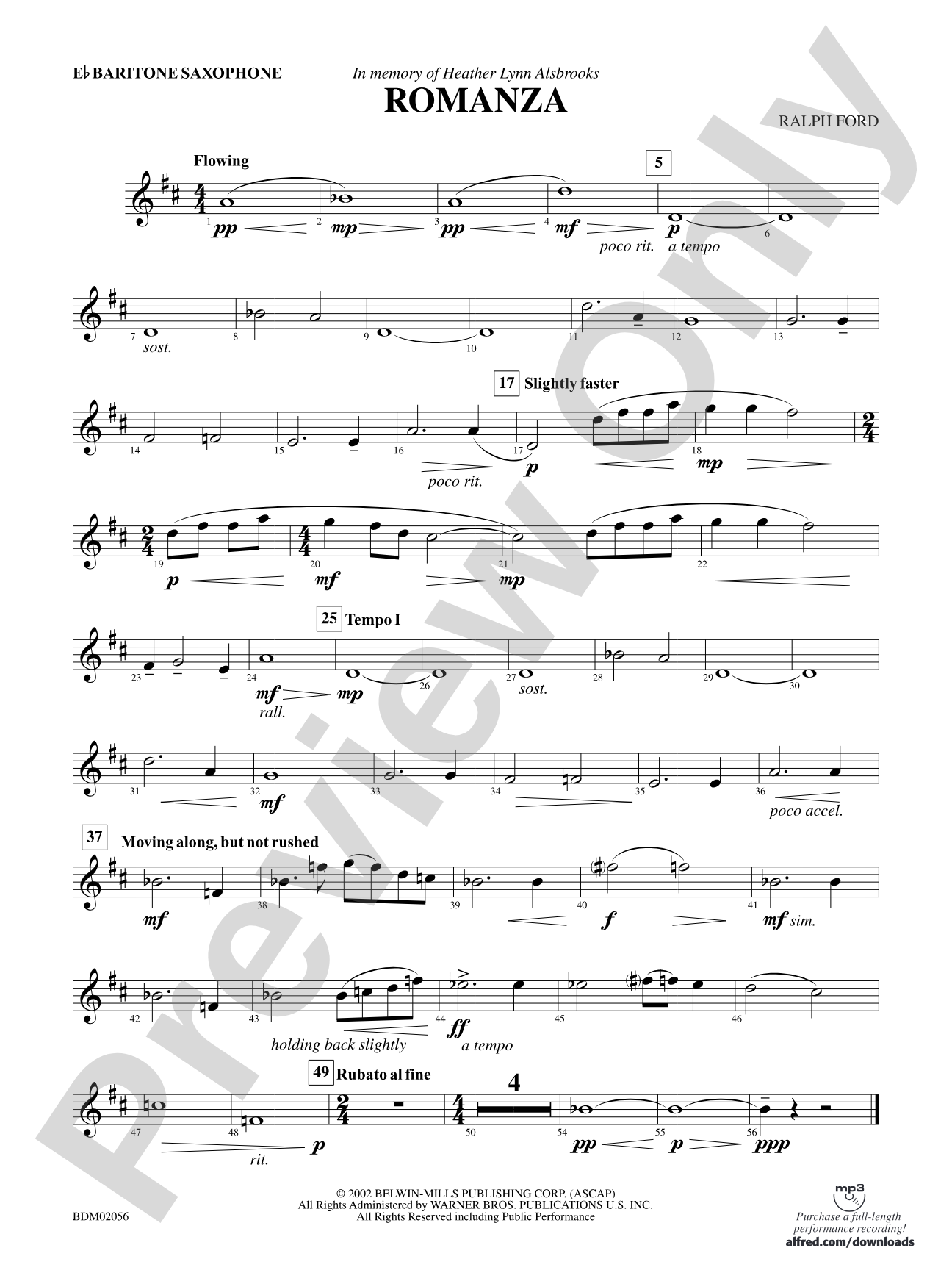 Romanza: E-flat Baritone Saxophone