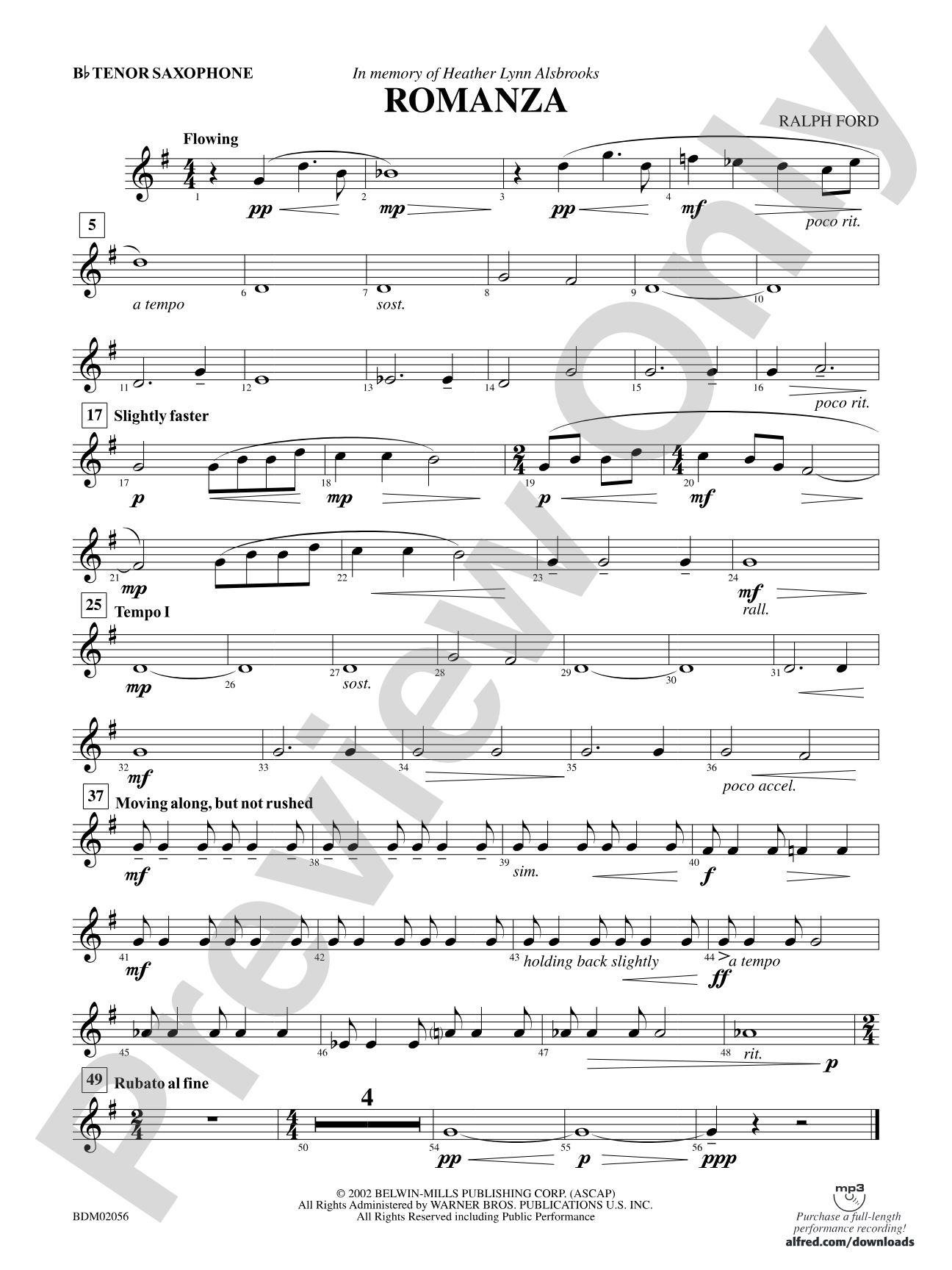 Romanza: B-flat Tenor Saxophone