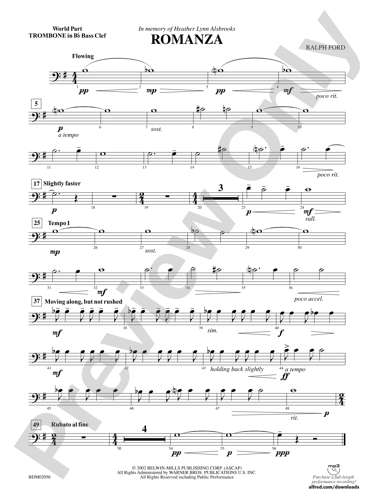 Romanza: (wp) 1st B-flat Trombone B.C.