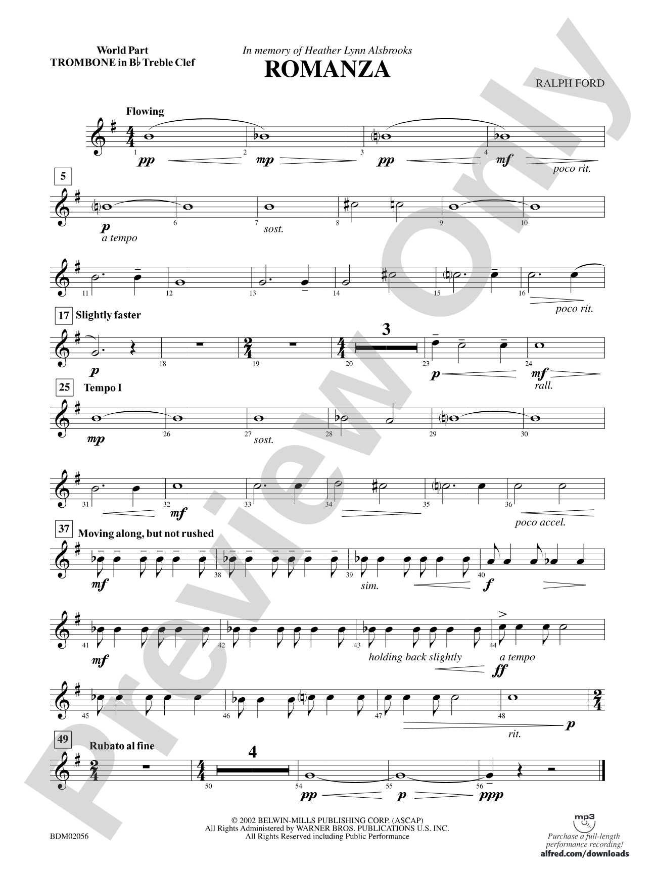 Romanza: (wp) 1st B-flat Trombone T.C.