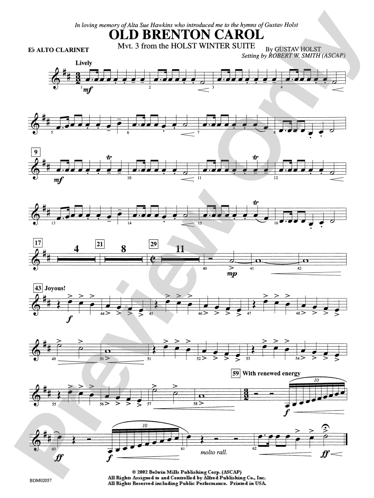 Old Brenton Carol (from the Holst Winter Suite): E-flat Alto Clarinet