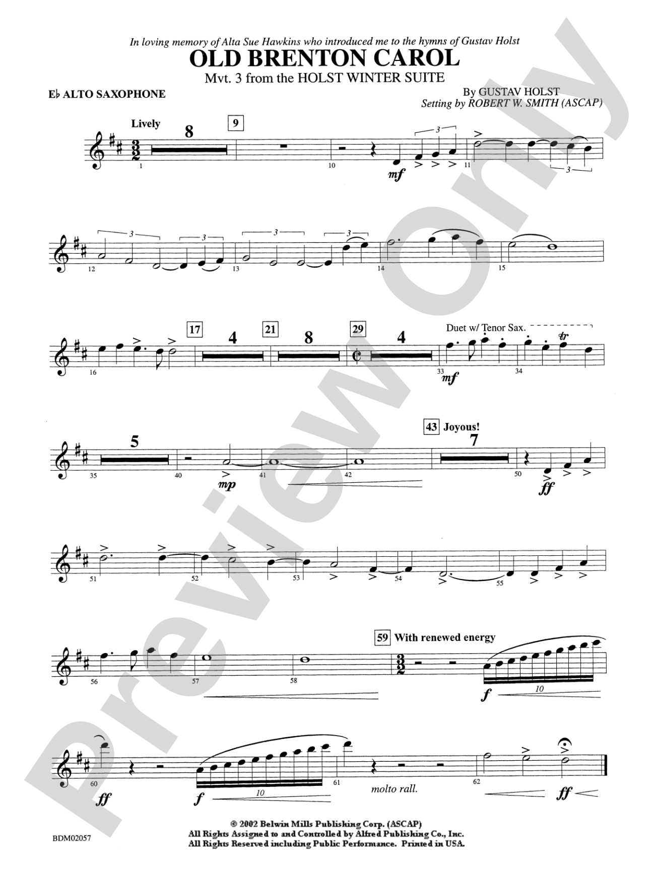 Old Brenton Carol (from the Holst Winter Suite): E-flat Alto Saxophone