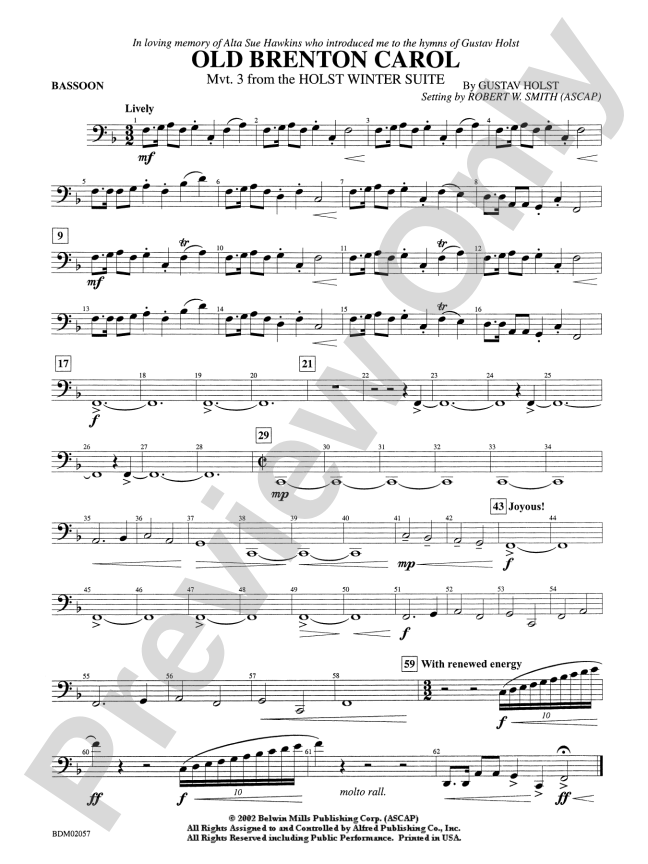 Old Brenton Carol (from the Holst Winter Suite): Bassoon