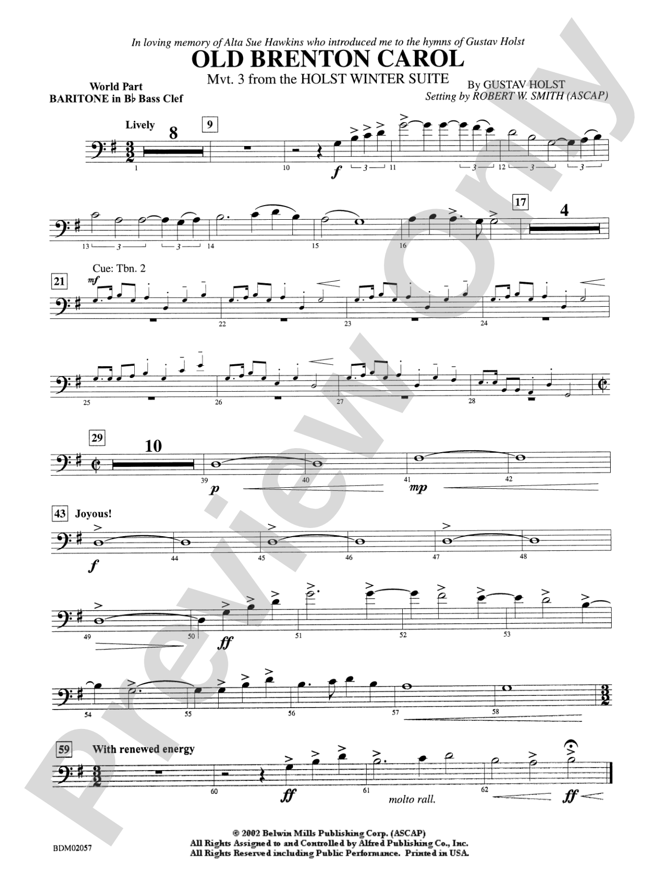 Old Brenton Carol (from the Holst Winter Suite): WP B-flat Baritone B.C.