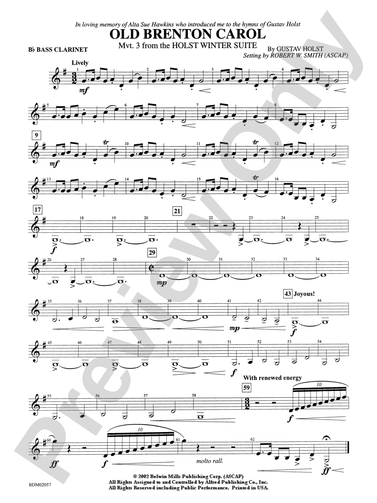 Old Brenton Carol (from the Holst Winter Suite): B-flat Bass Clarinet