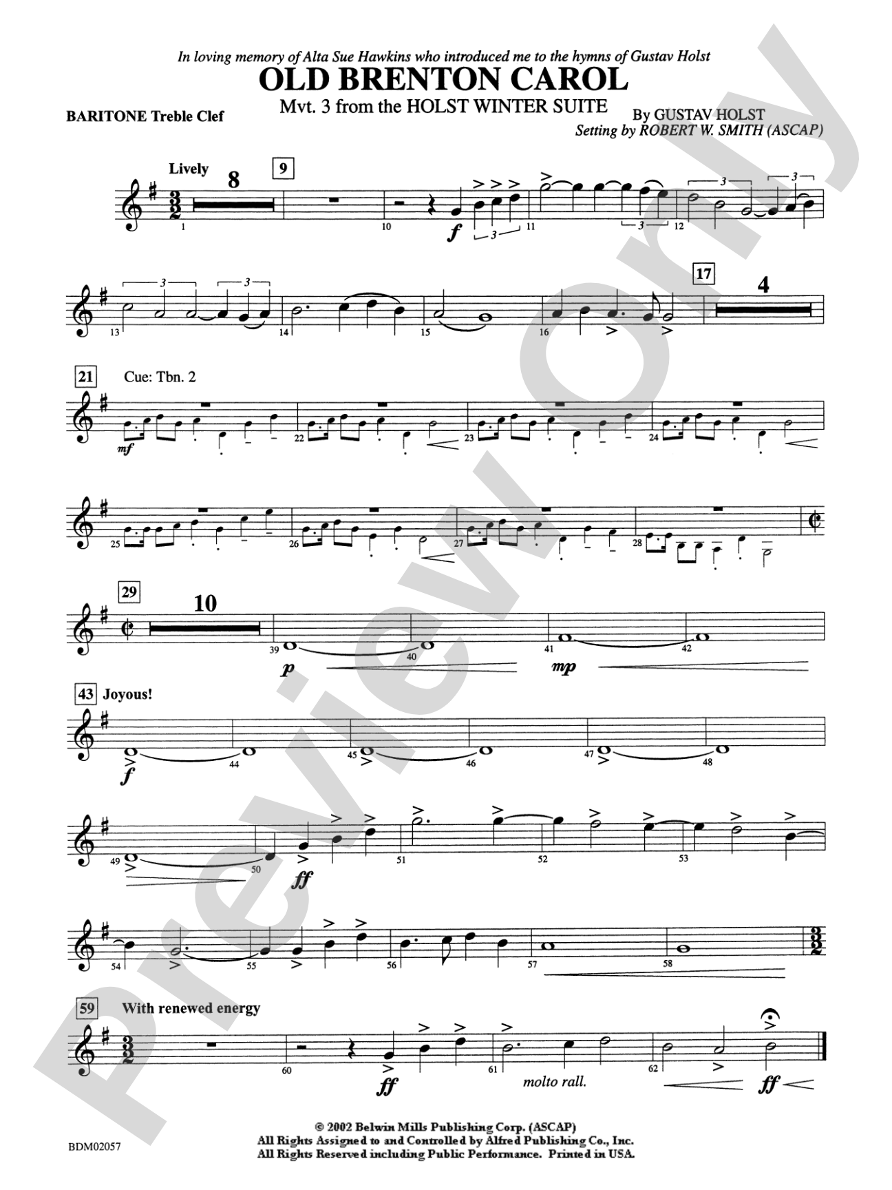 Old Brenton Carol (from the Holst Winter Suite): Baritone T.C.