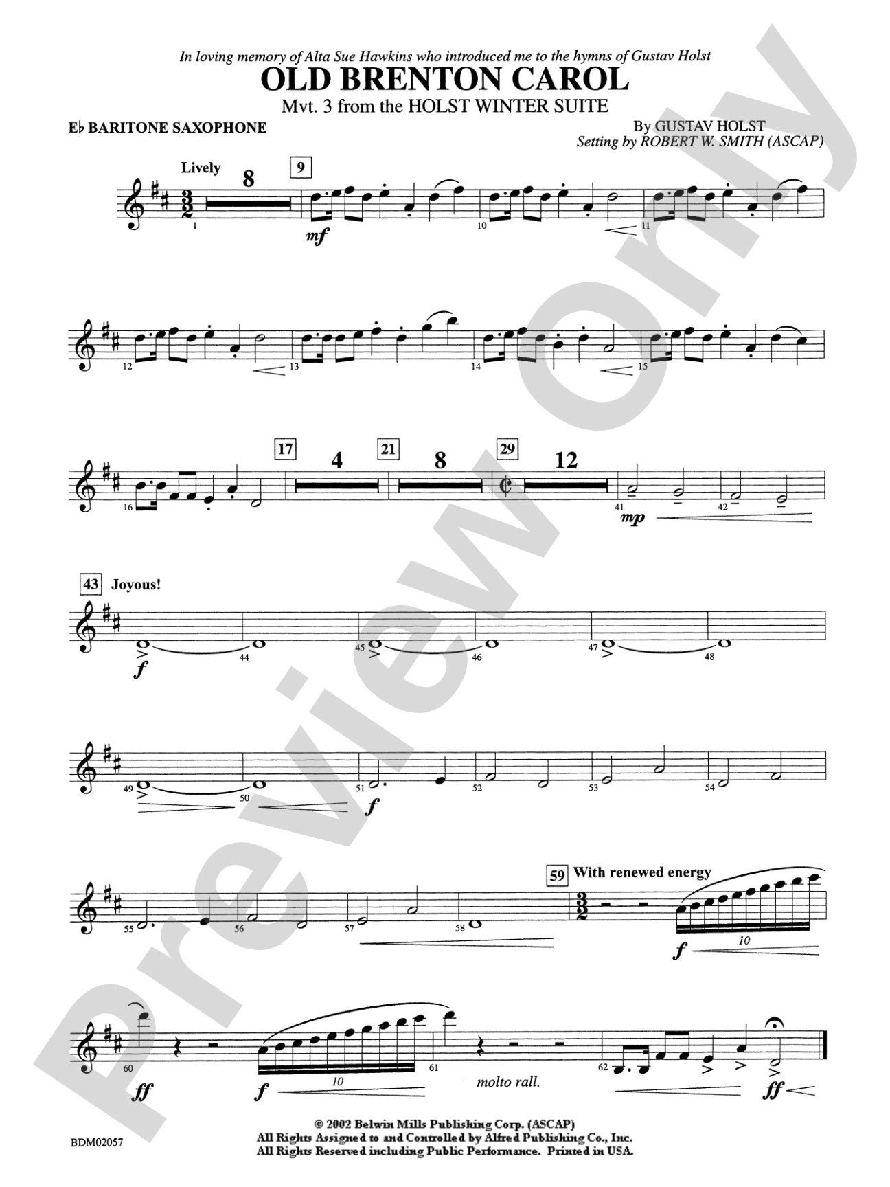 Old Brenton Carol (from the Holst Winter Suite): E-flat Baritone Saxophone