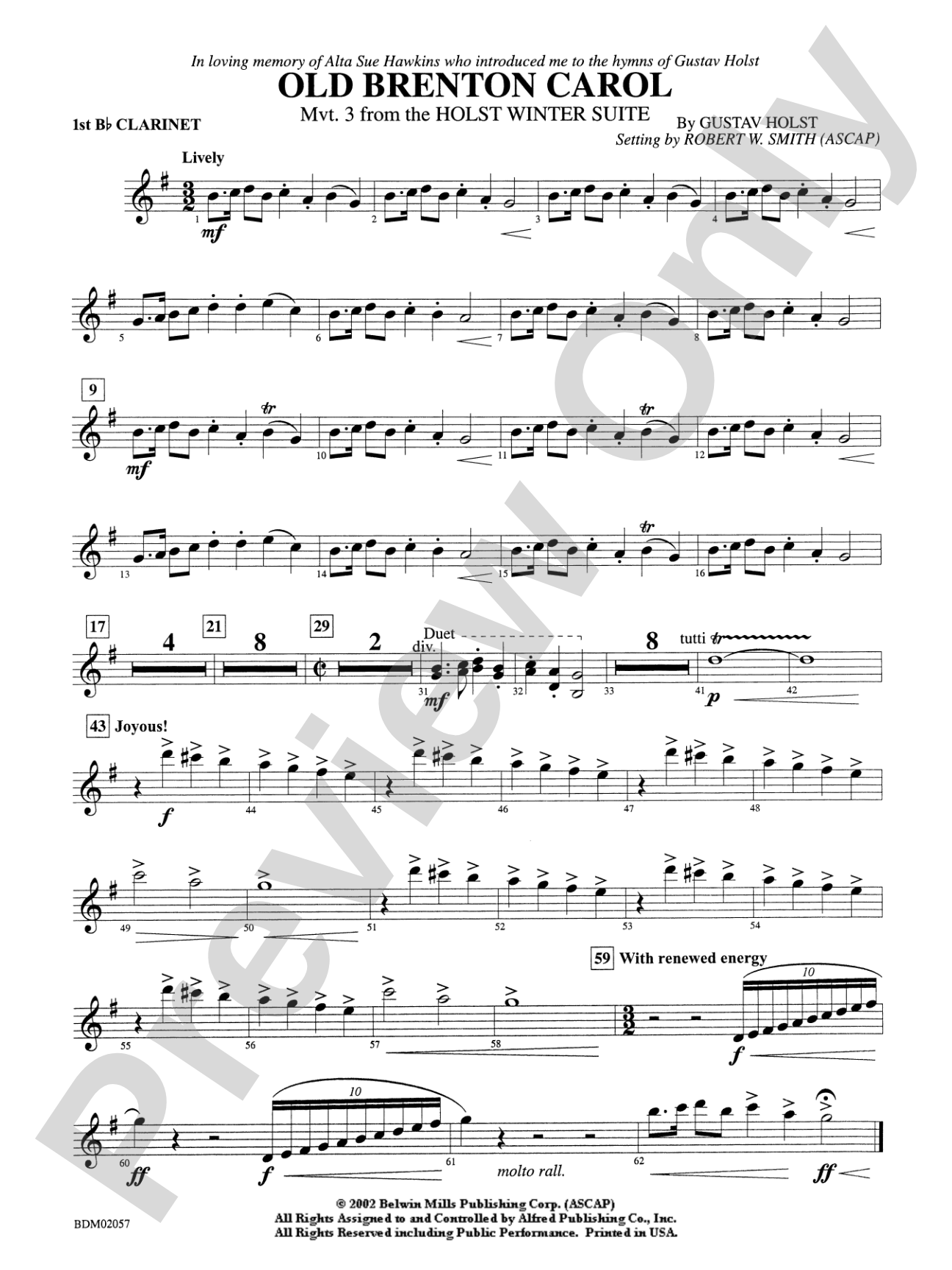 Old Brenton Carol (from the Holst Winter Suite): 1st B-flat Clarinet