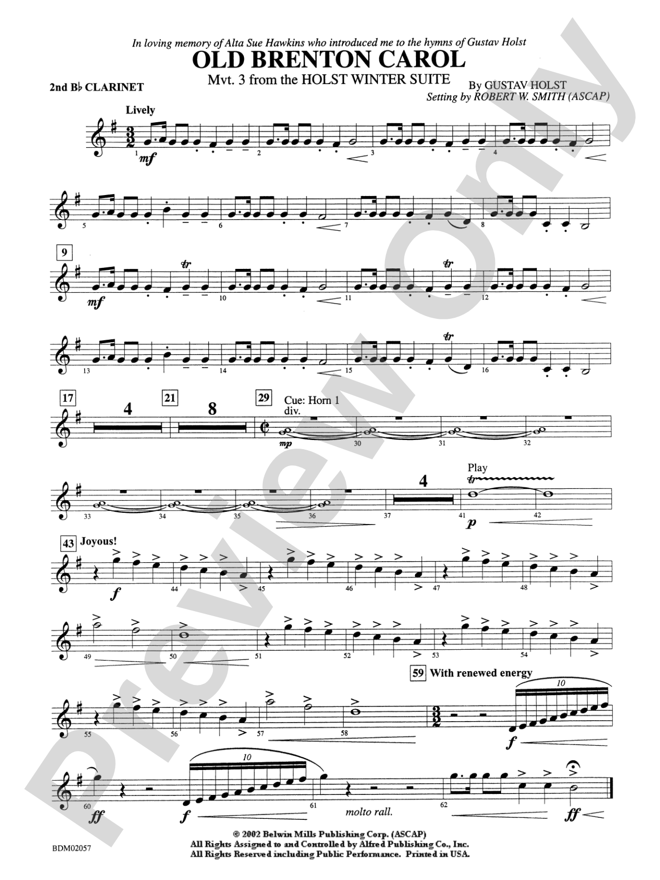 Old Brenton Carol (from the Holst Winter Suite): 2nd B-flat Clarinet