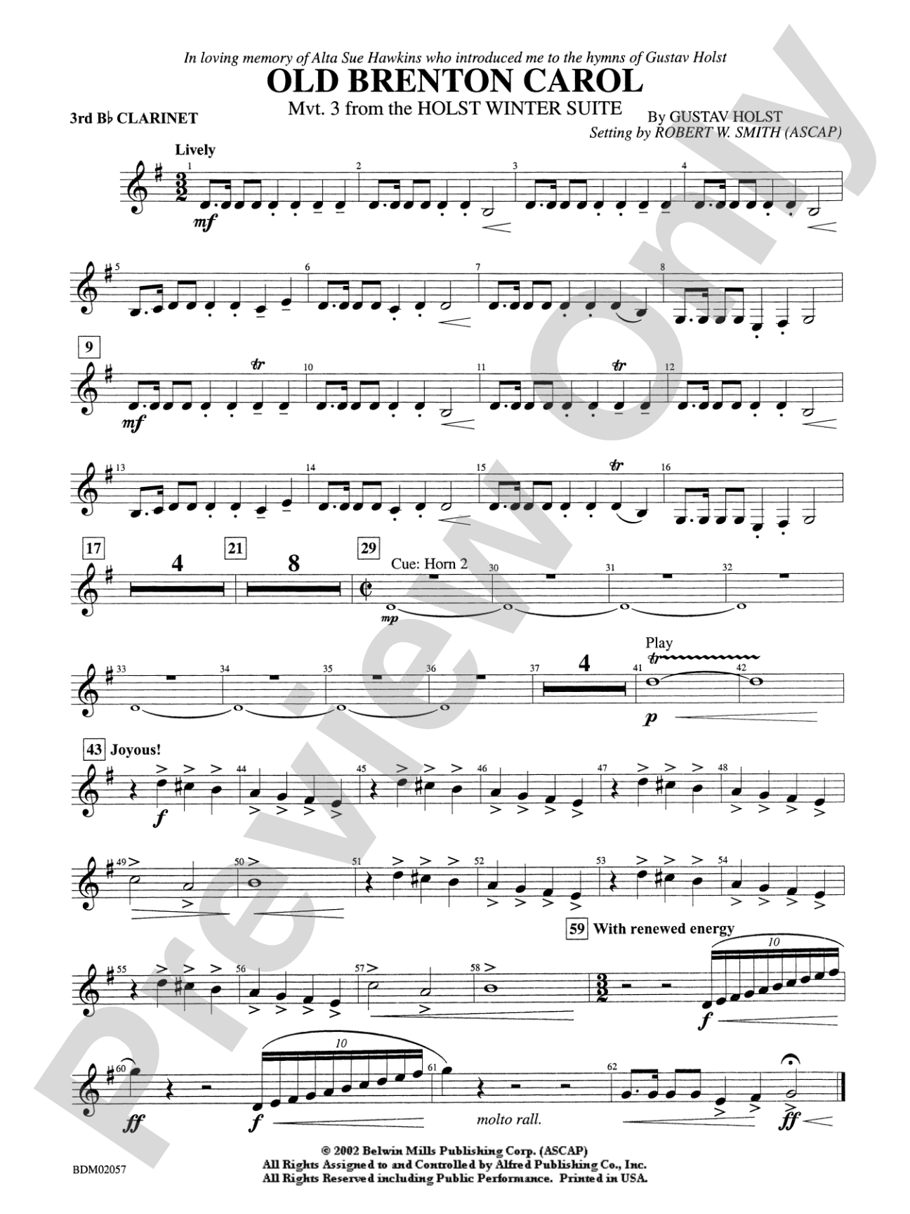Old Brenton Carol (from the Holst Winter Suite): 3rd B-flat Clarinet