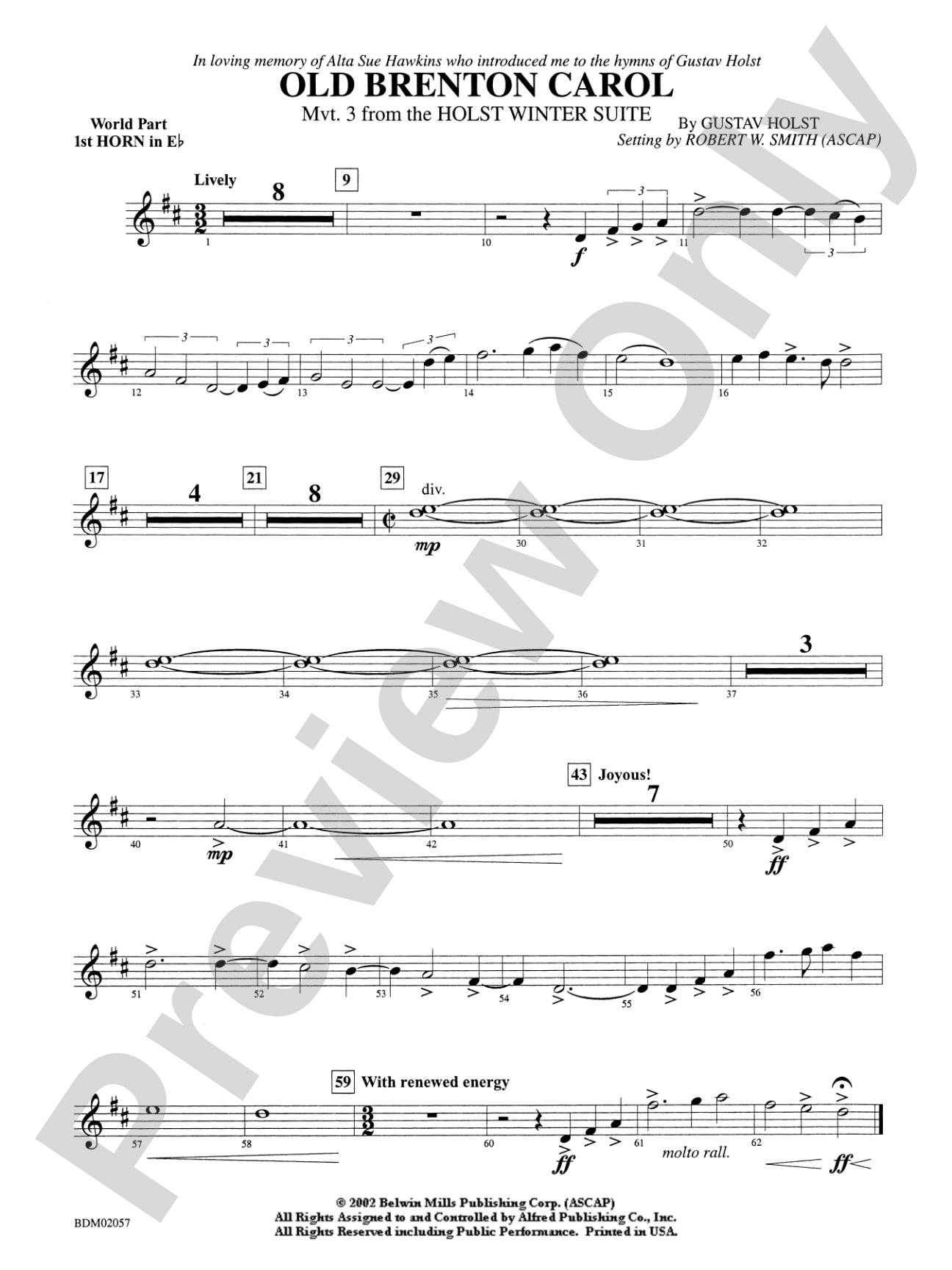 Old Brenton Carol (from the Holst Winter Suite): WP 1st Horn in E-flat