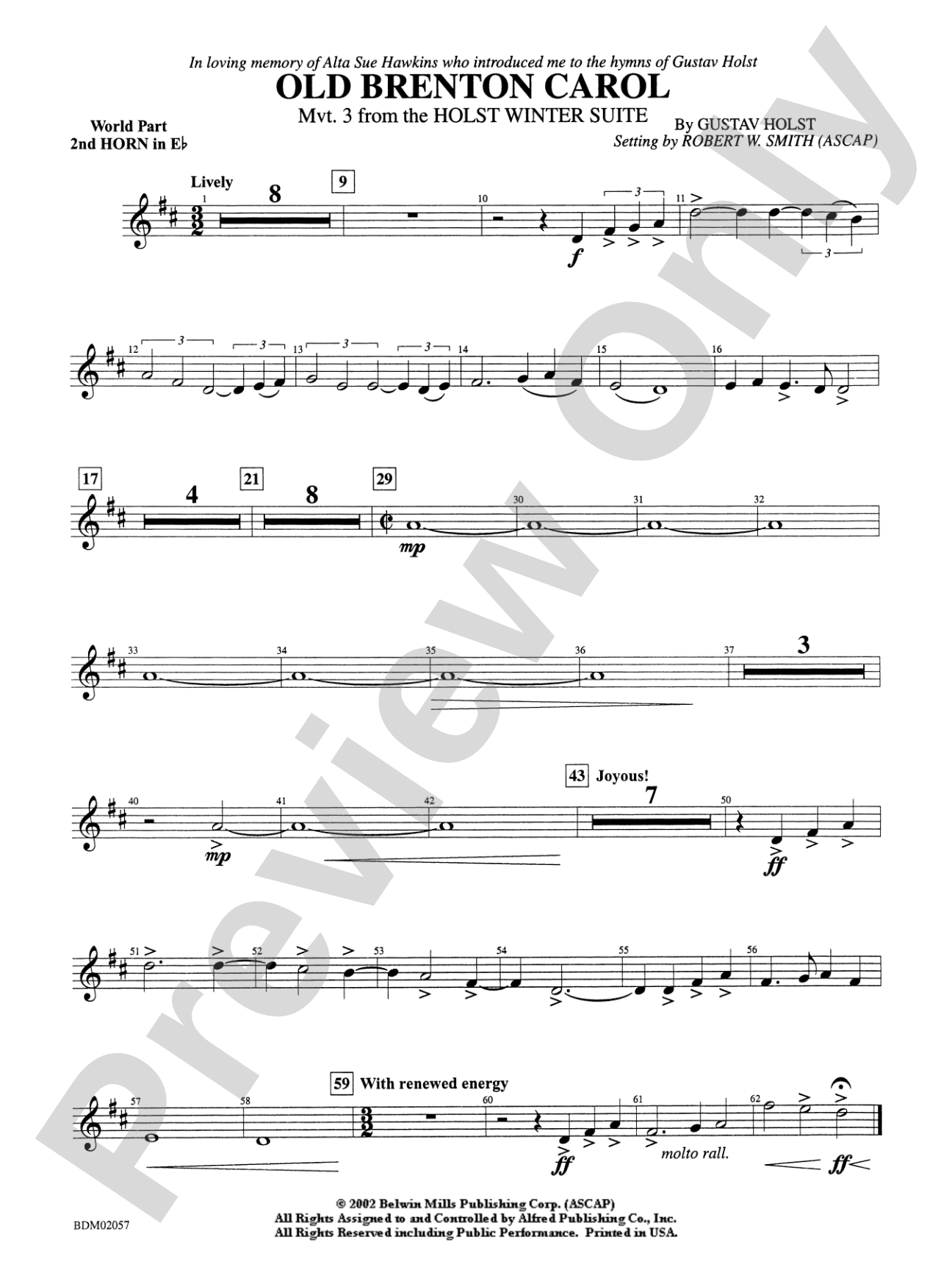 Old Brenton Carol (from the Holst Winter Suite): WP 2nd Horn in E-flat