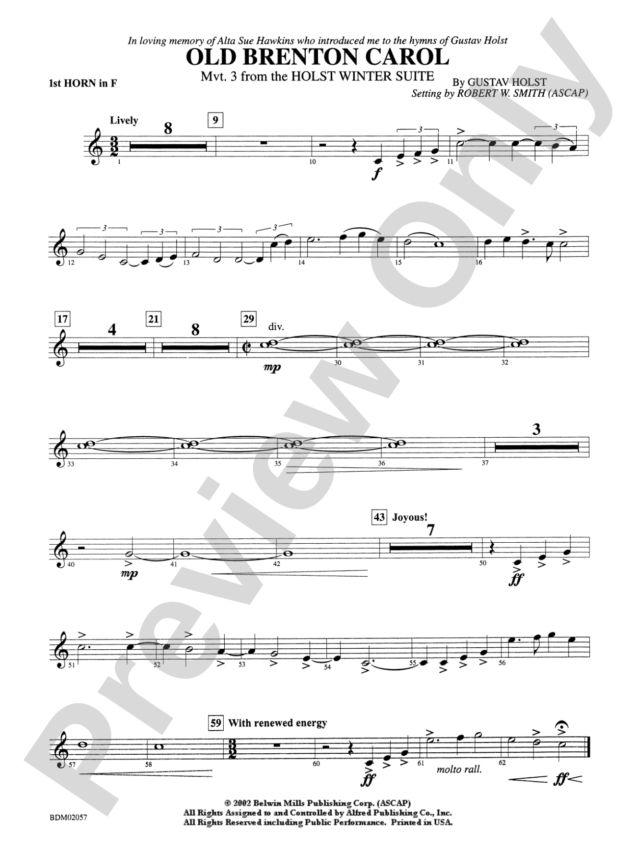 Old Brenton Carol (from the Holst Winter Suite): 1st F Horn