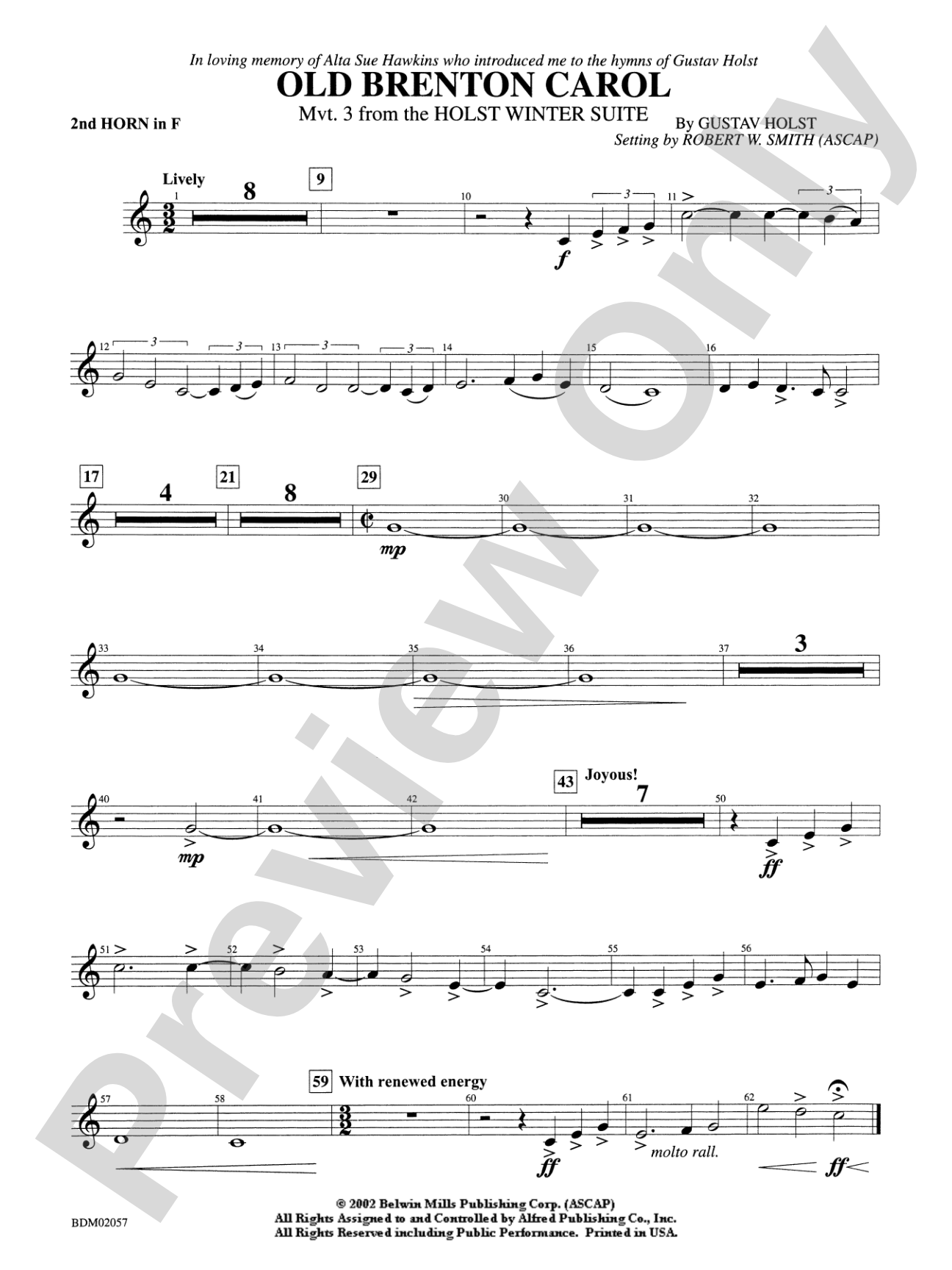 Old Brenton Carol (from the Holst Winter Suite): 2nd F Horn