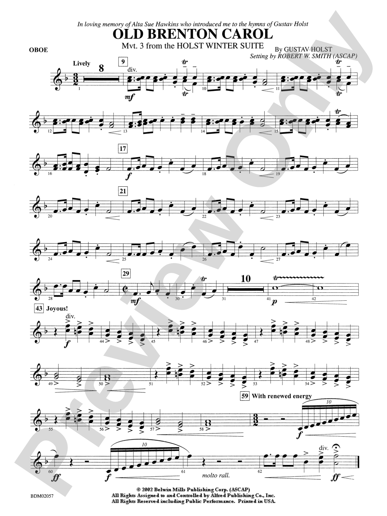 Old Brenton Carol (from the Holst Winter Suite): Oboe