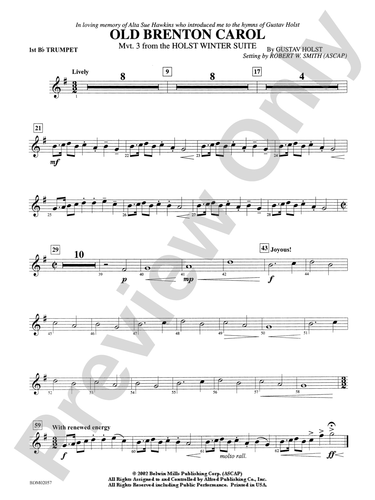 Old Brenton Carol (from the Holst Winter Suite): 1st B-flat Trumpet