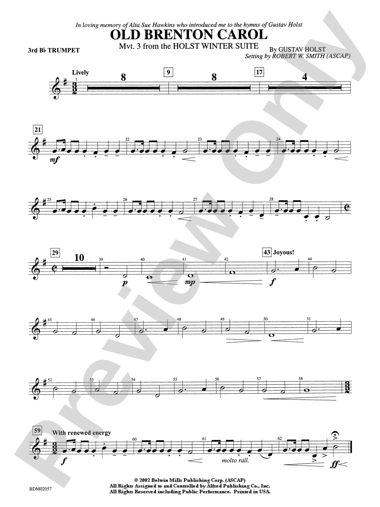 Old Brenton Carol (from the Holst Winter Suite): 3rd B-flat Trumpet