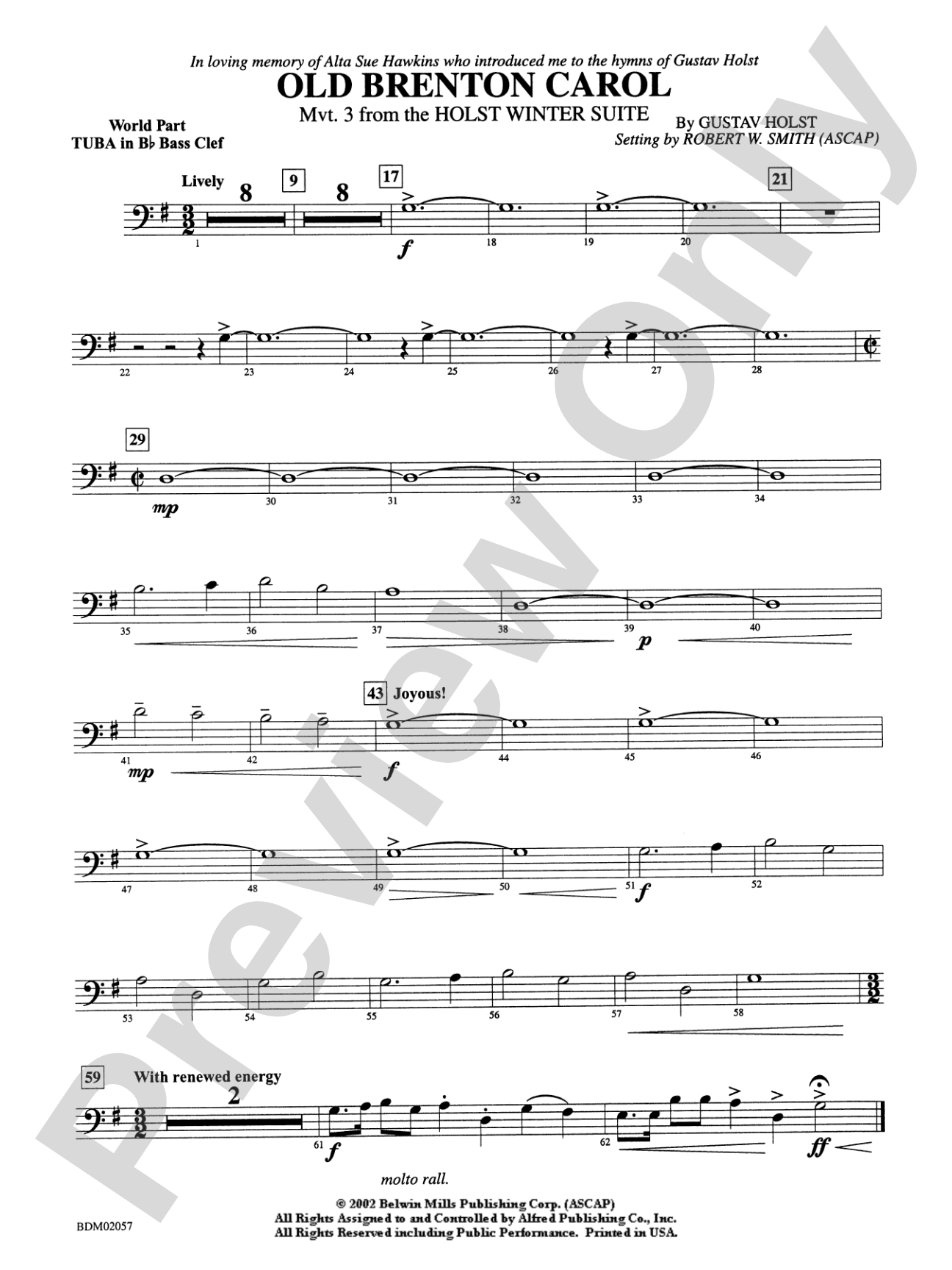 Old Brenton Carol (from the Holst Winter Suite): WP B-flat Tuba B.C.
