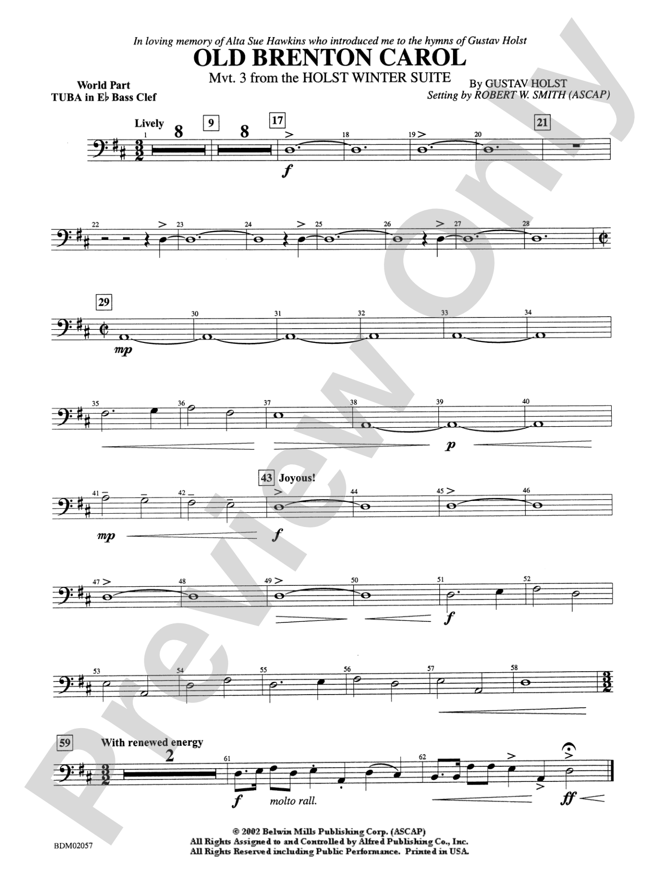 Old Brenton Carol (from the Holst Winter Suite): WP E-flat Tuba B.C.