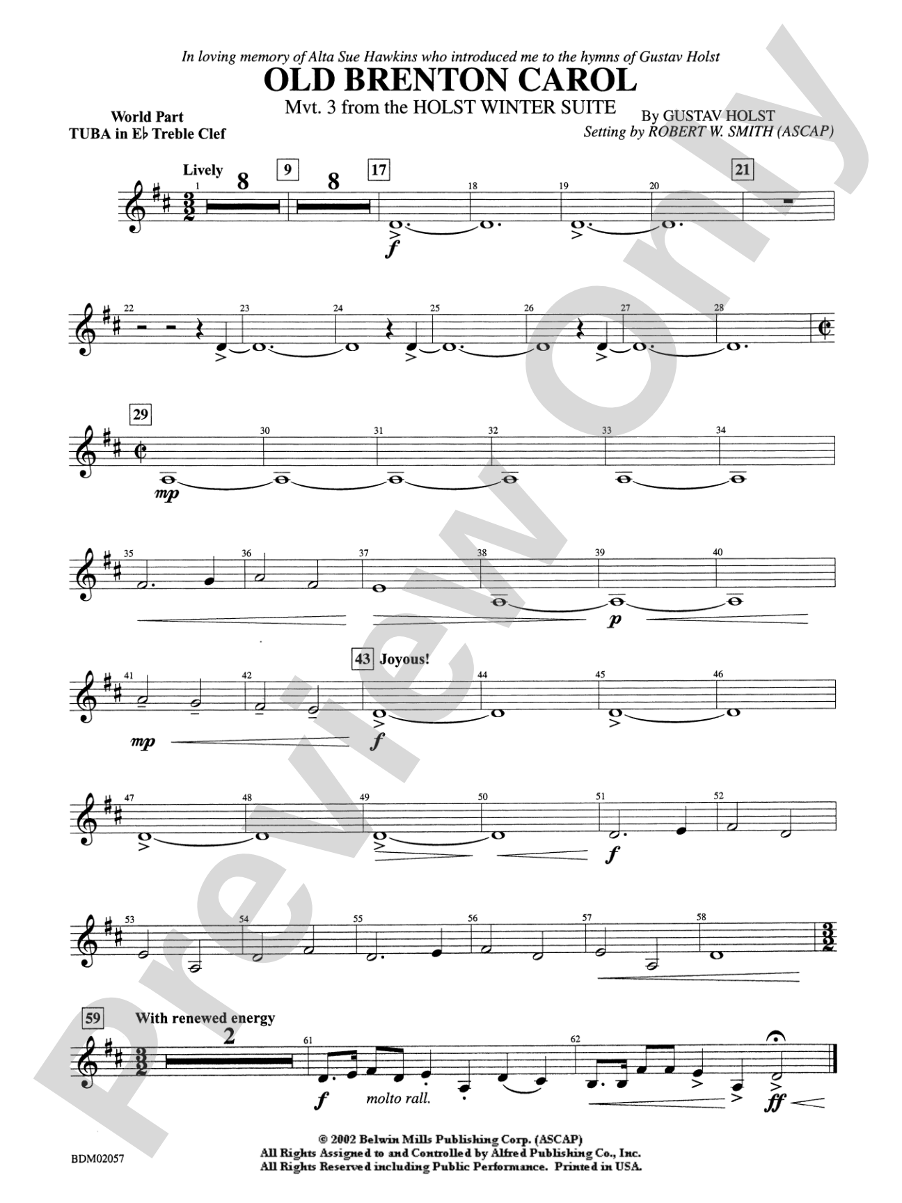 Old Brenton Carol (from the Holst Winter Suite): WP E-flat Tuba T.C.