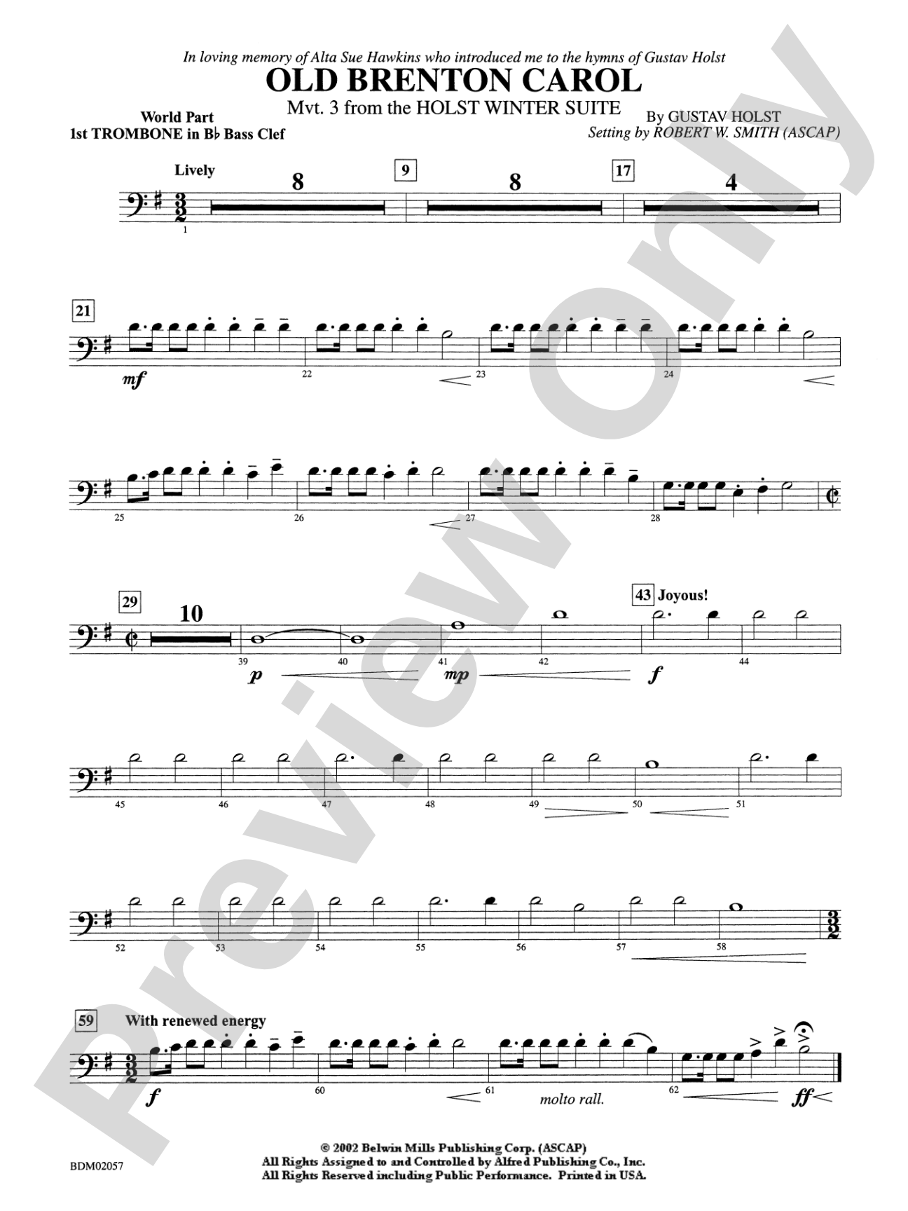 Old Brenton Carol (from the Holst Winter Suite): WP 1st B-flat Trombone B.C.