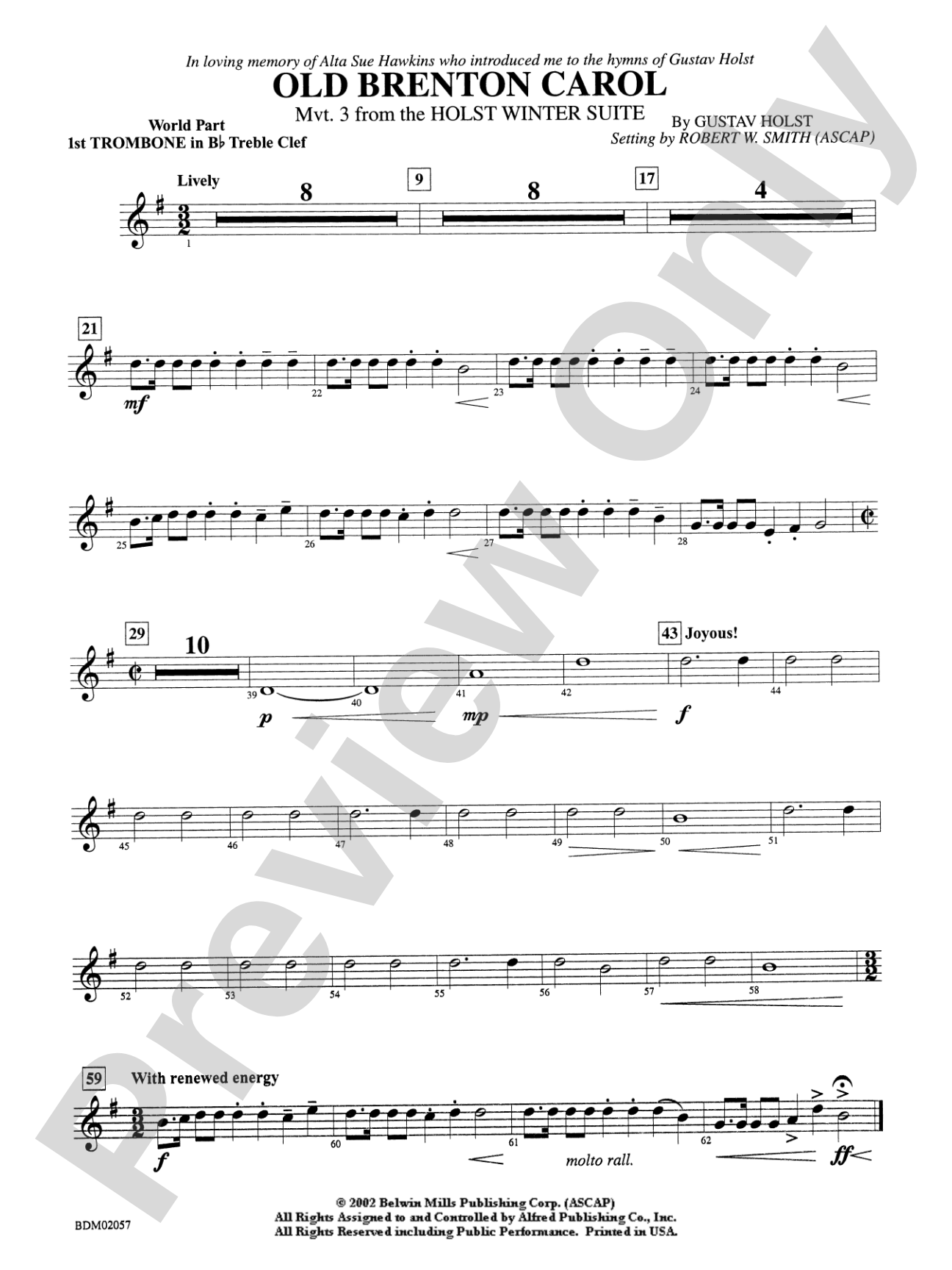 Old Brenton Carol (from the Holst Winter Suite): WP 1st B-flat Trombone T.C.