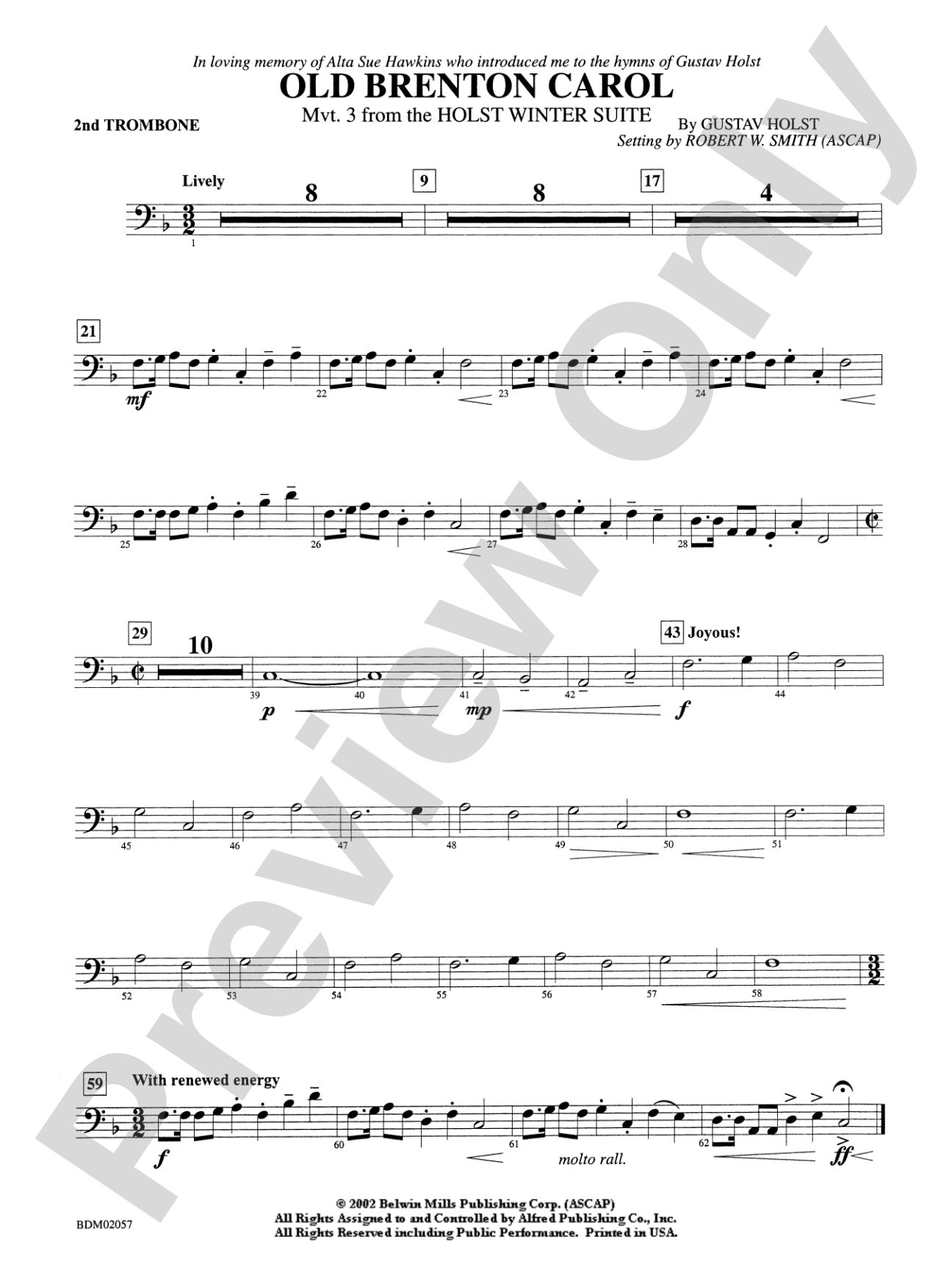 Old Brenton Carol (from the Holst Winter Suite): 2nd Trombone