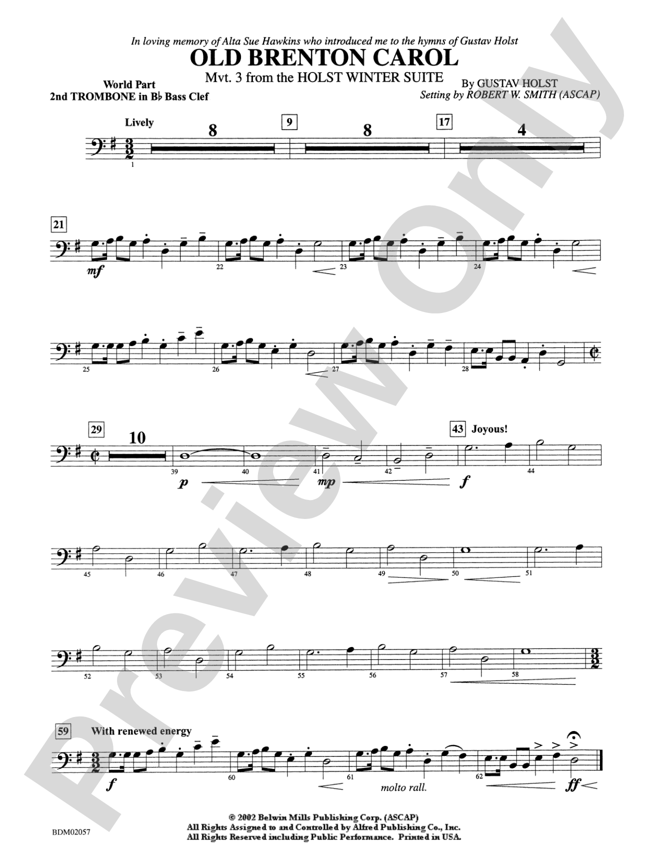 Old Brenton Carol (from the Holst Winter Suite): WP 2nd B-flat Trombone B.C.