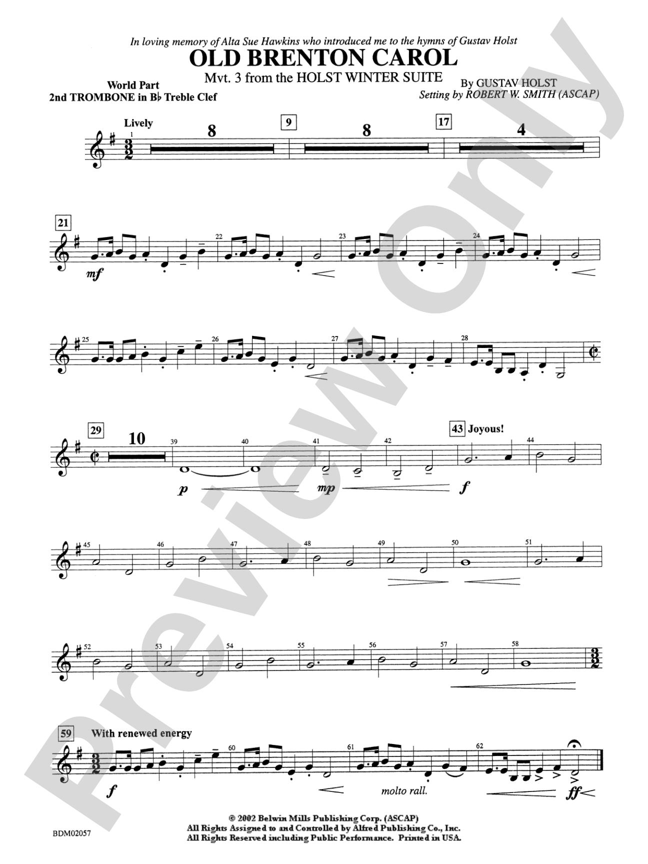 Old Brenton Carol (from the Holst Winter Suite): WP 2nd B-flat Trombone T.C.