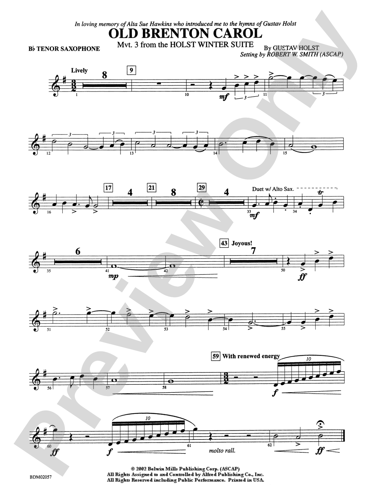 Old Brenton Carol (from the Holst Winter Suite): B-flat Tenor Saxophone