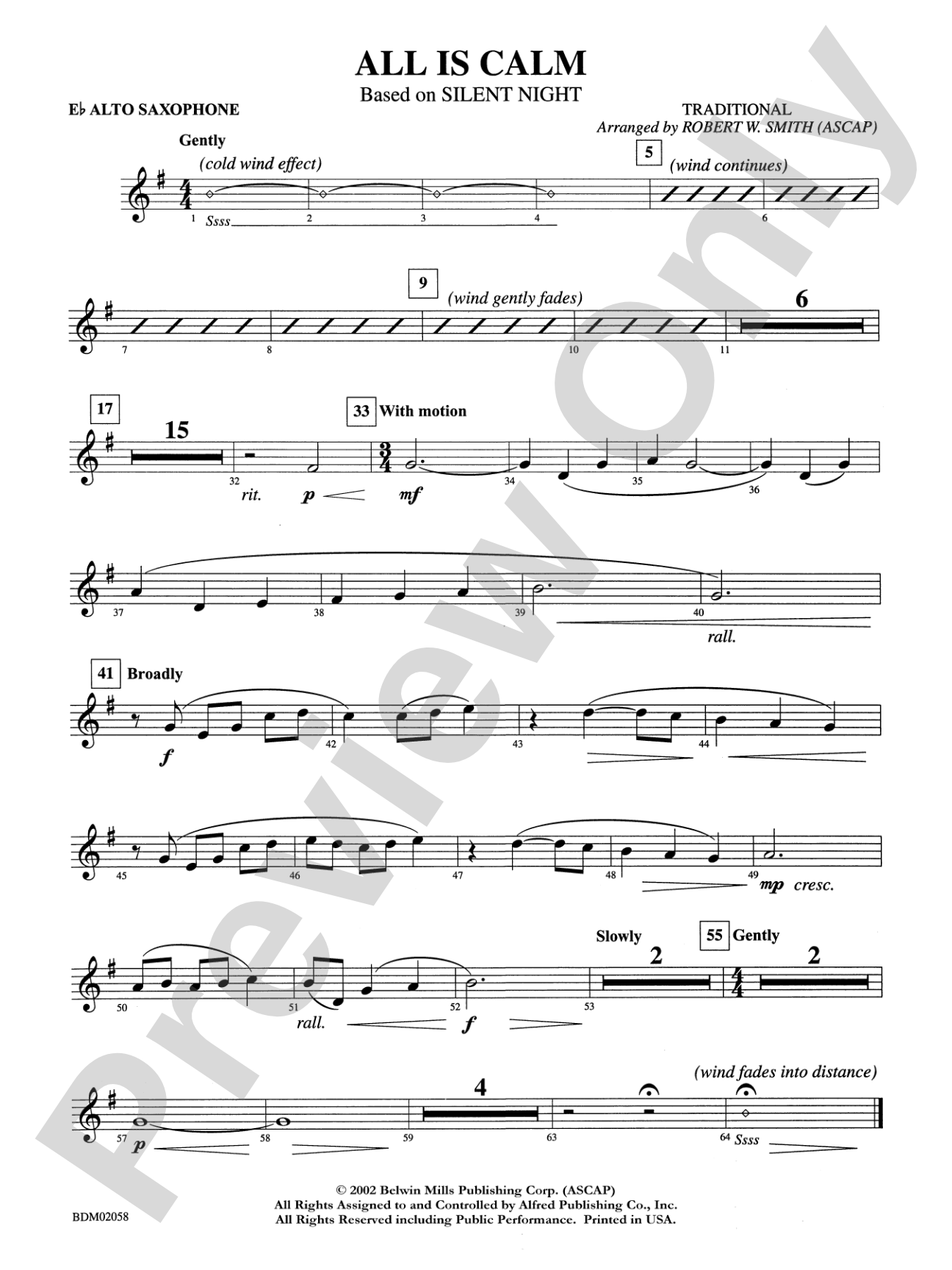 All Is Calm (based on Silent Night): E-flat Alto Saxophone