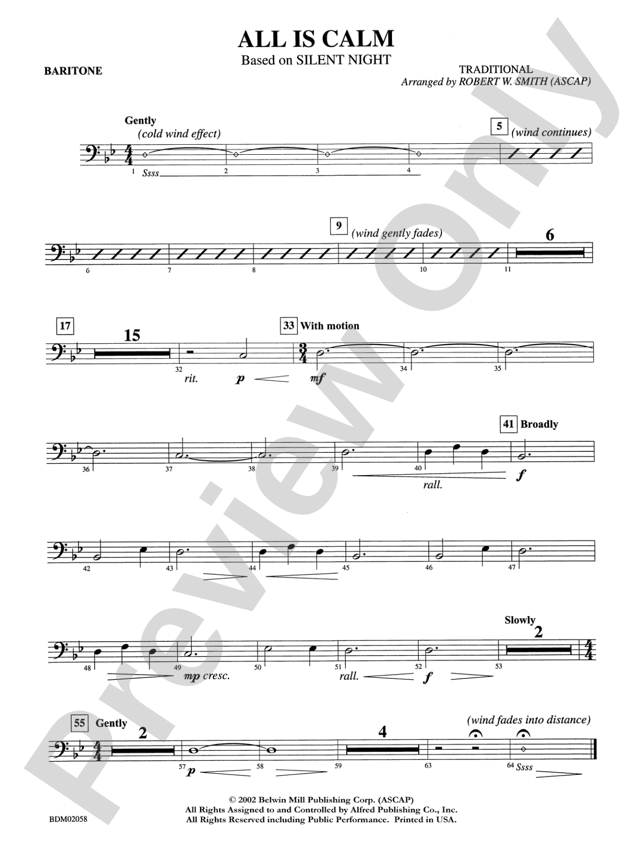 All Is Calm (based on Silent Night): Baritone B.C.