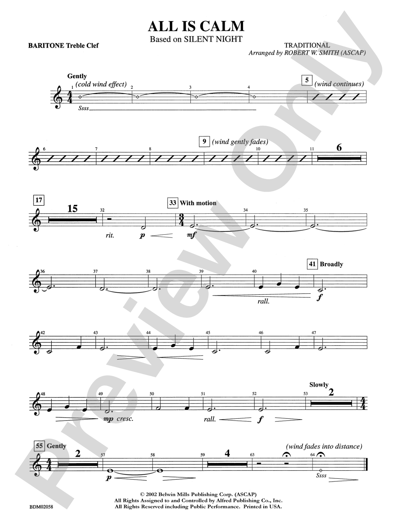 All Is Calm (based on Silent Night): Baritone T.C.