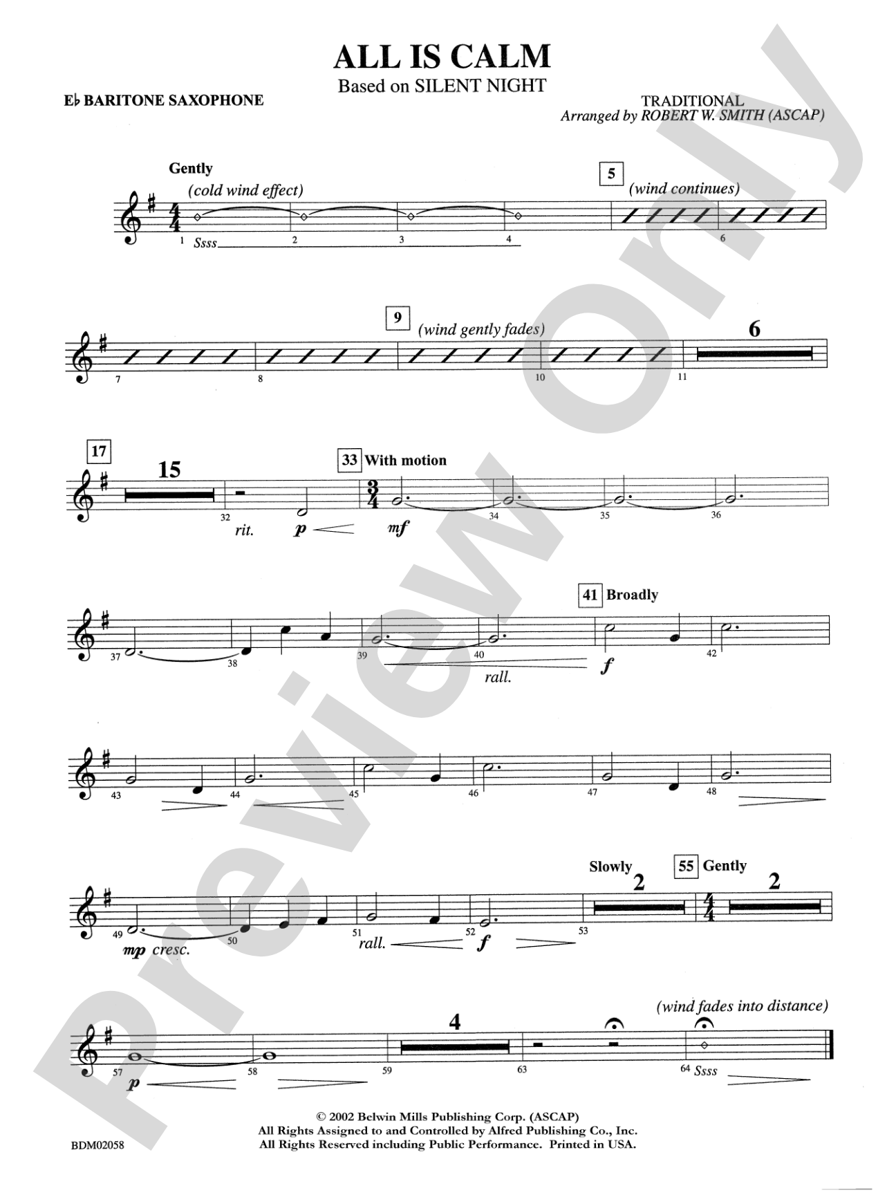 All Is Calm (based on Silent Night): E-flat Baritone Saxophone